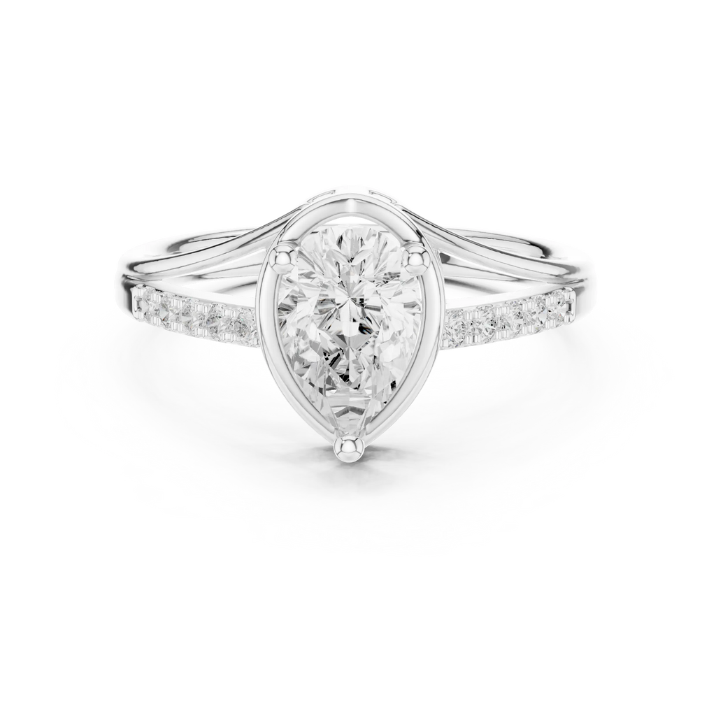 18K White Gold Pear-Cut Diamond Split Shank Engagement Ring