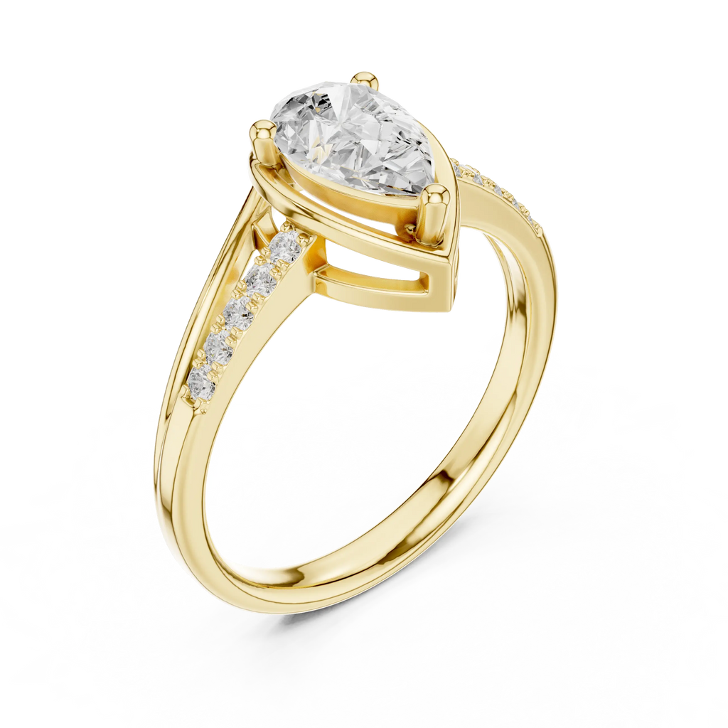18K White Gold Pear-Cut Diamond Split Shank Engagement Ring