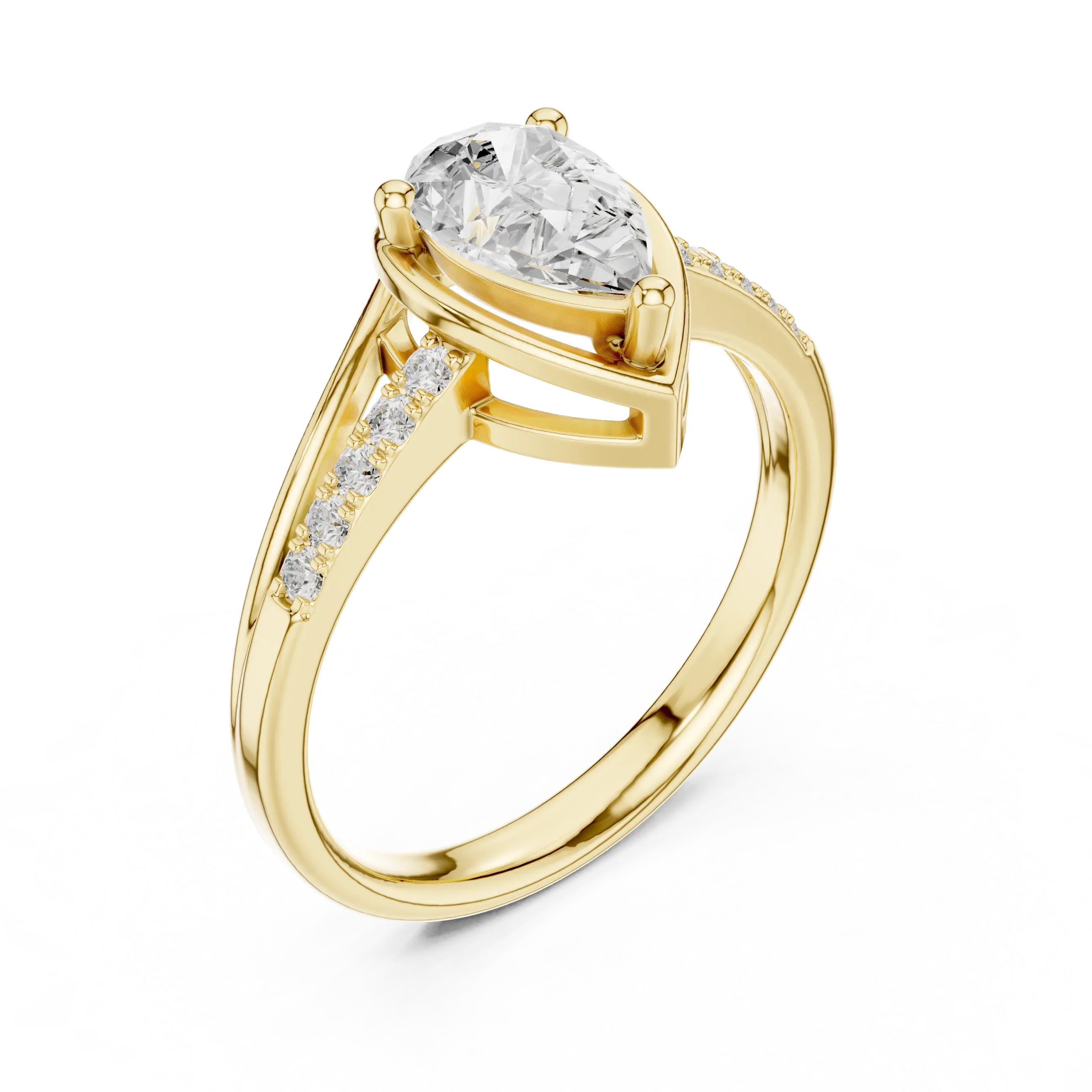 18K White Gold Pear-Cut Diamond Split Shank Engagement Ring