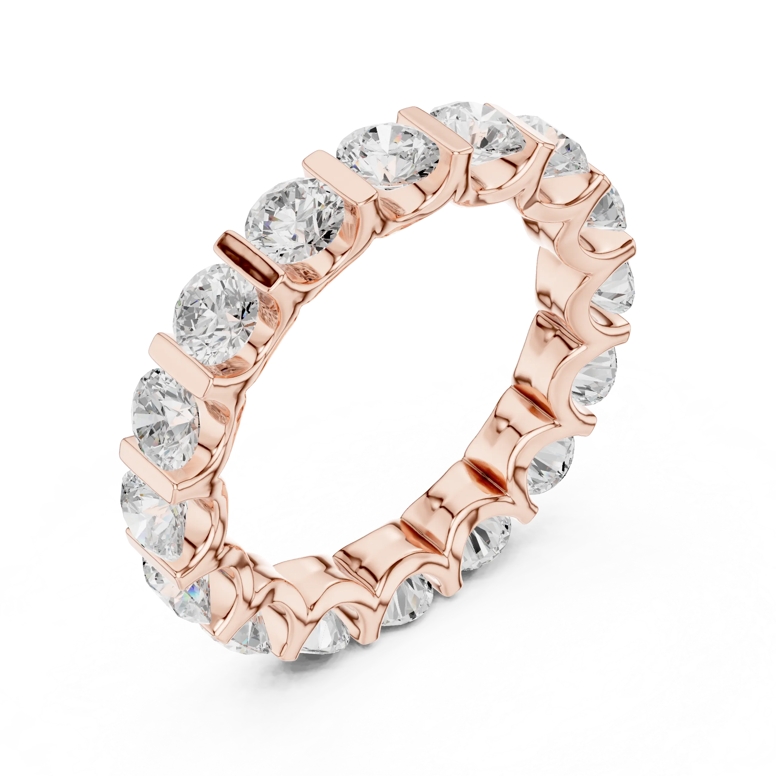 10K Yellow Gold Bar-Set Round Diamond Eternity Ring