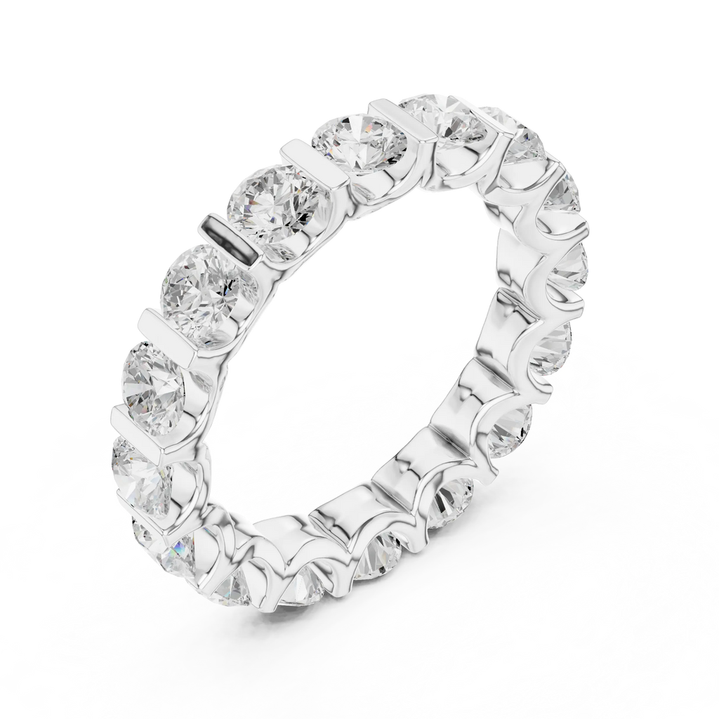 10K Yellow Gold Bar-Set Round Diamond Eternity Ring