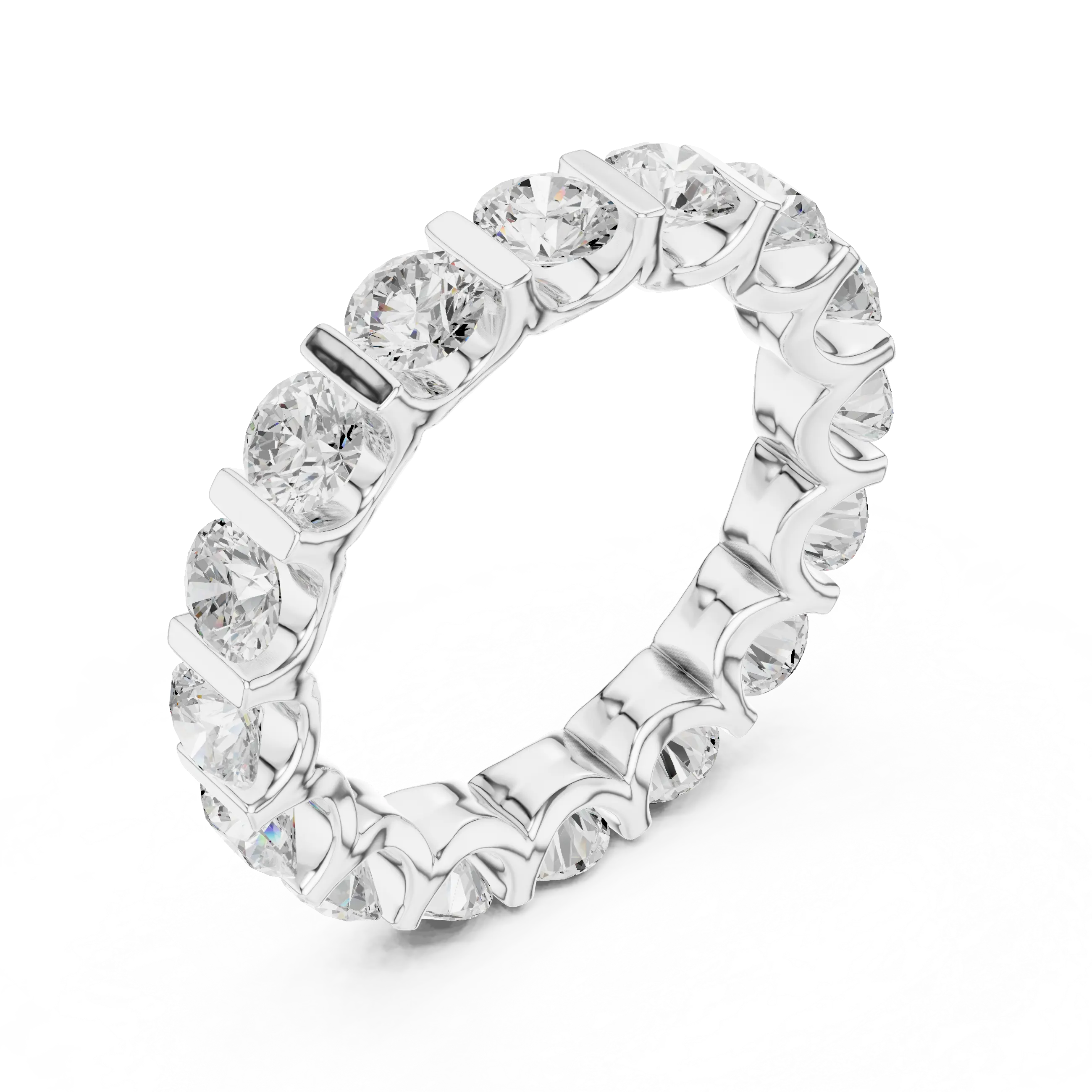 10K Yellow Gold Bar-Set Round Diamond Eternity Ring
