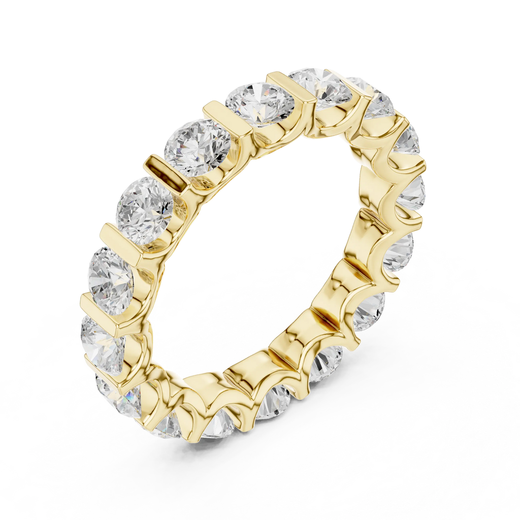 10K Yellow Gold Bar-Set Round Diamond Eternity Ring