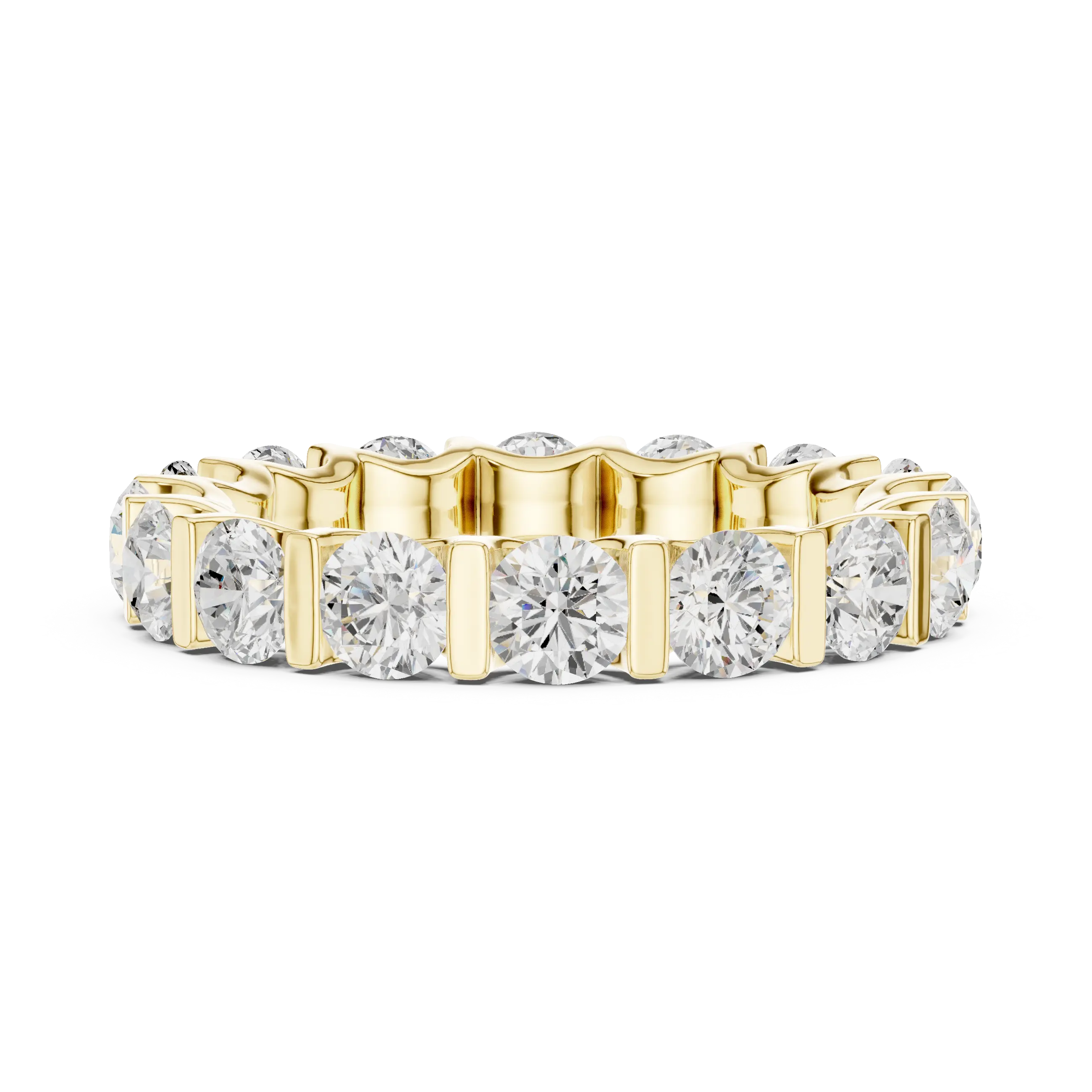 10K Yellow Gold Bar-Set Round Diamond Eternity Ring