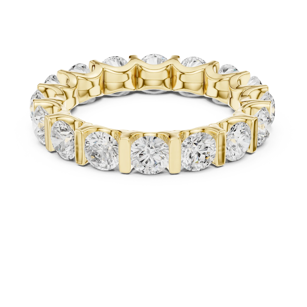 10K Yellow Gold Bar-Set Round Diamond Eternity Ring