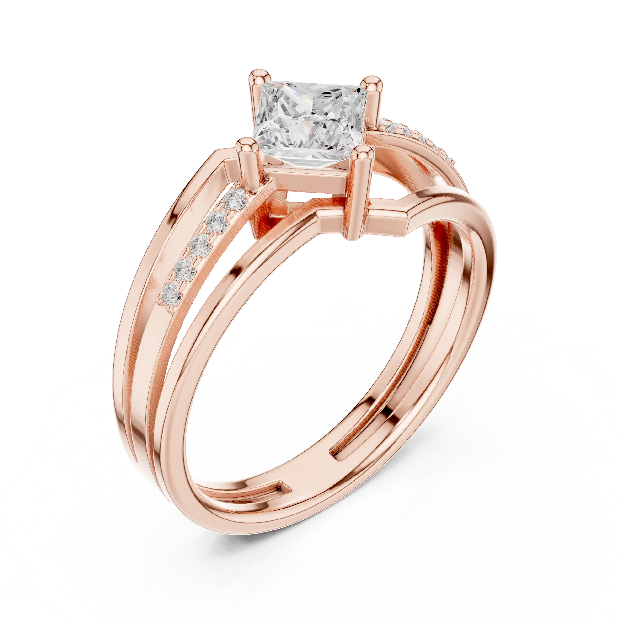 14K Rose Gold Princess-Cut Diamond Engagement Ring