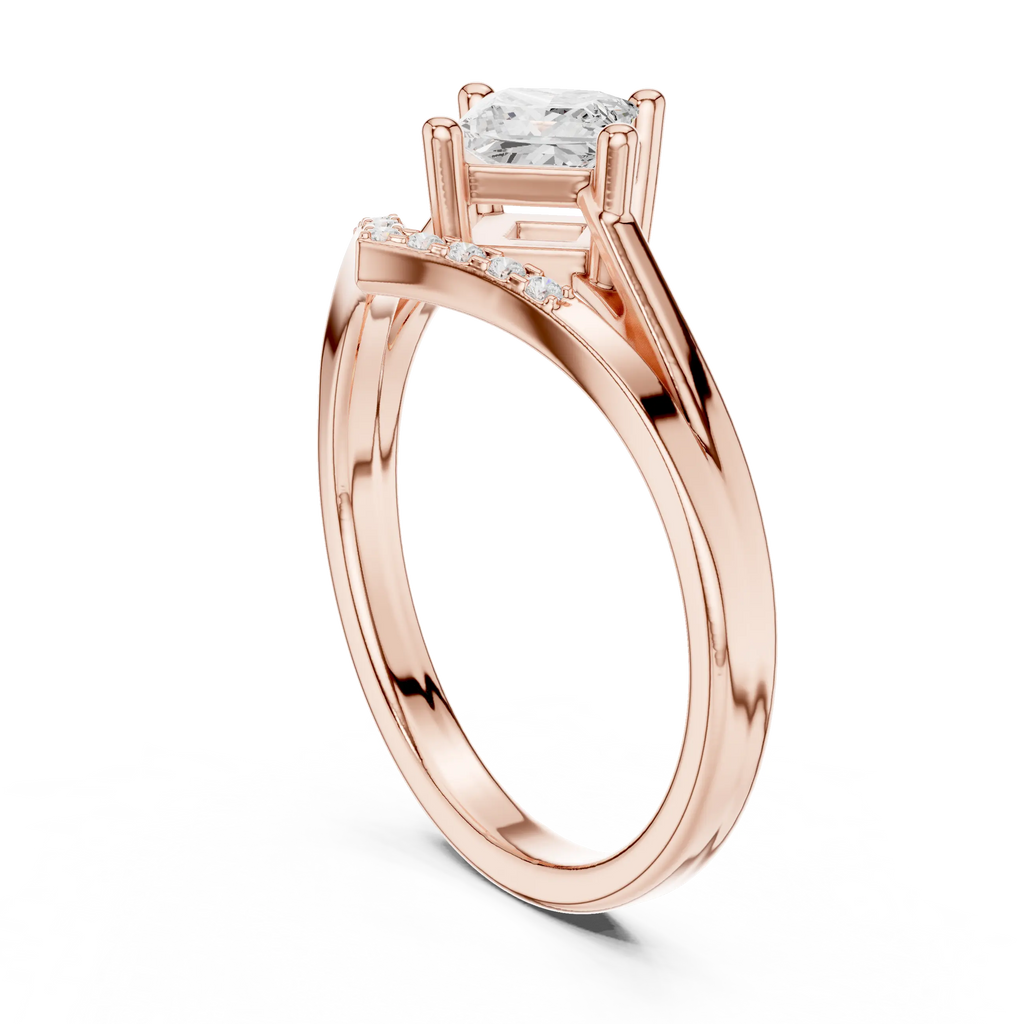 14K Rose Gold Princess-Cut Diamond Chevron Bypass Ring
