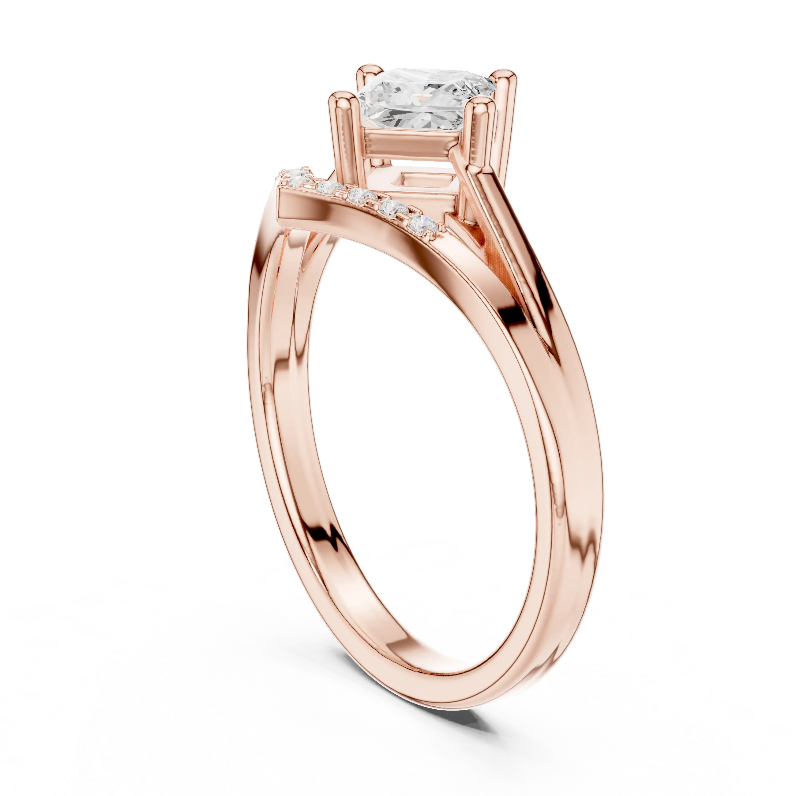 14K Rose Gold Princess-Cut Diamond Chevron Bypass Ring