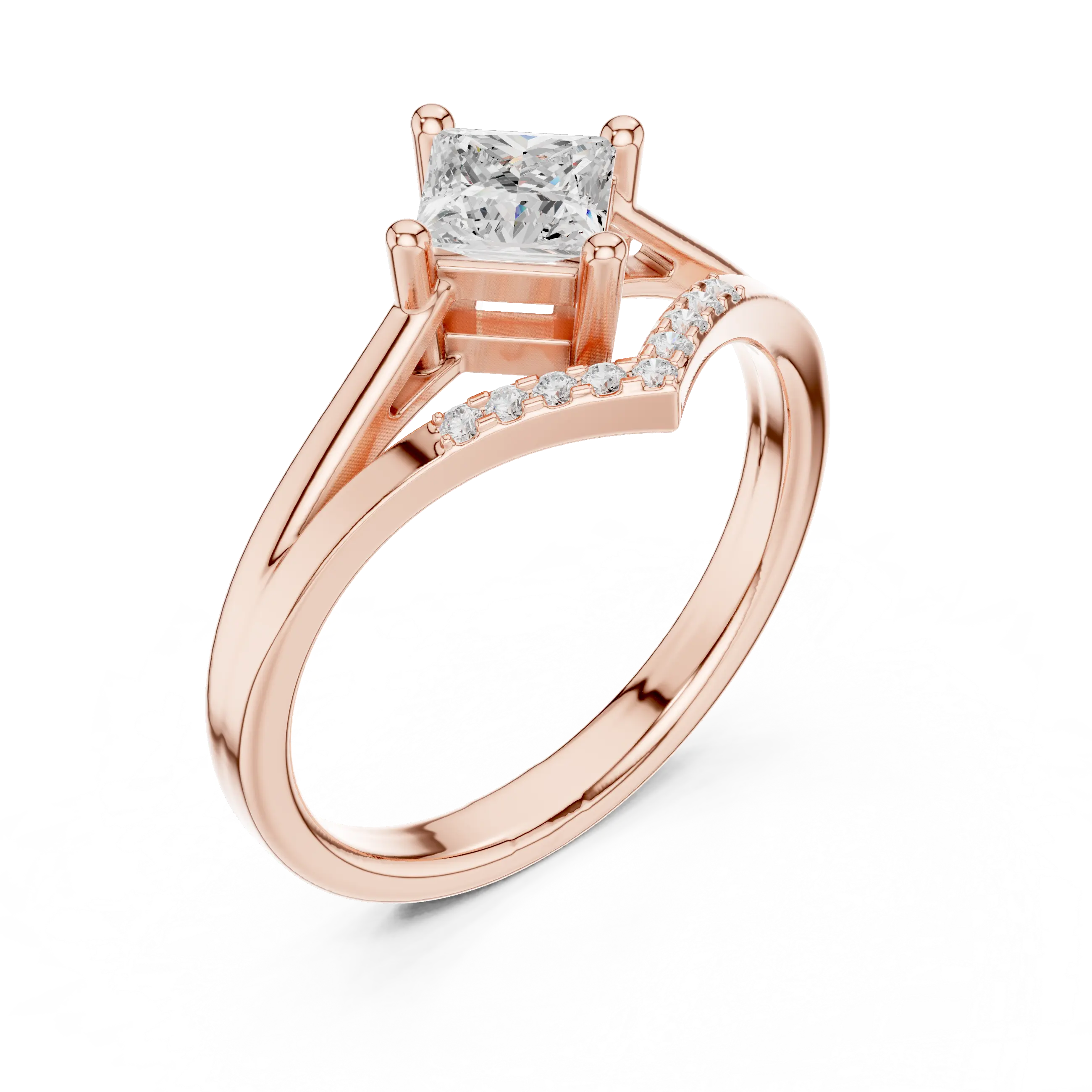 14K Rose Gold Princess-Cut Diamond Chevron Bypass Ring