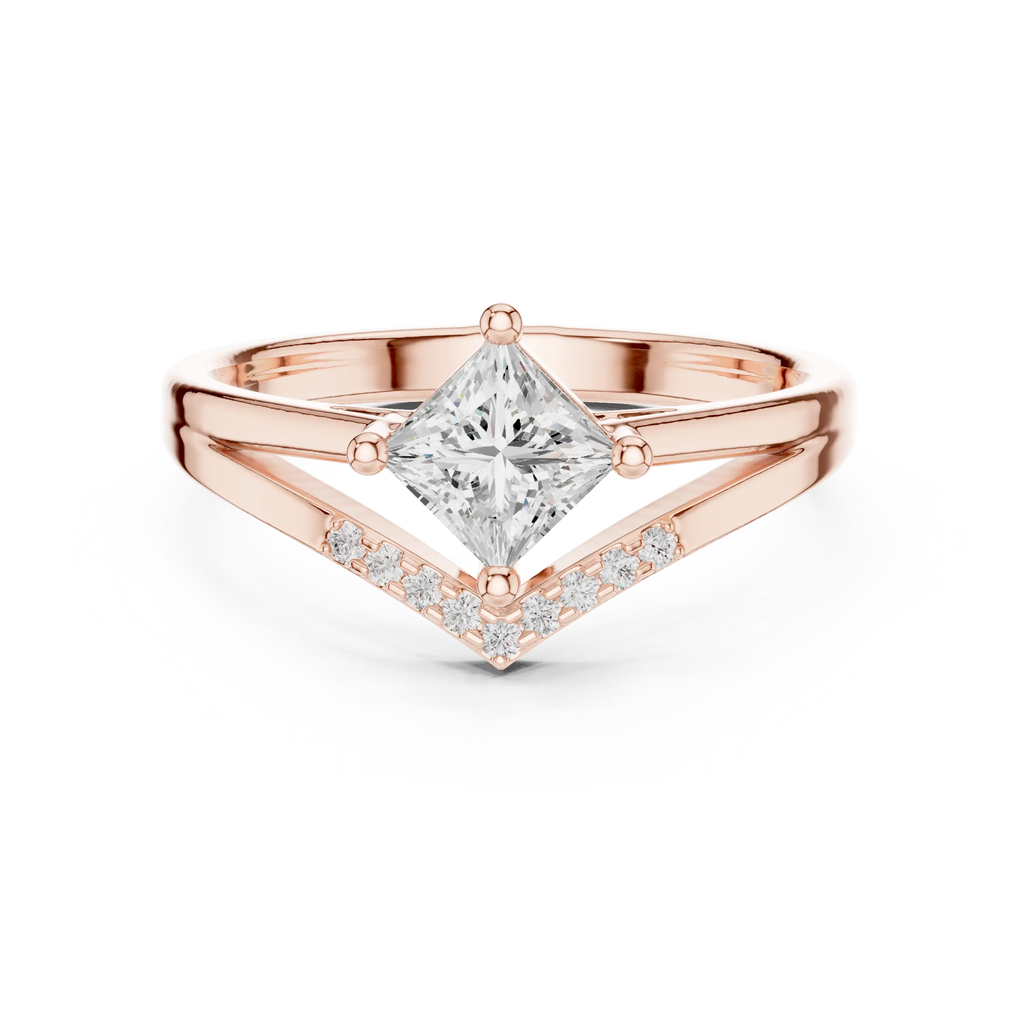 14K Rose Gold Princess-Cut Diamond Chevron Bypass Ring