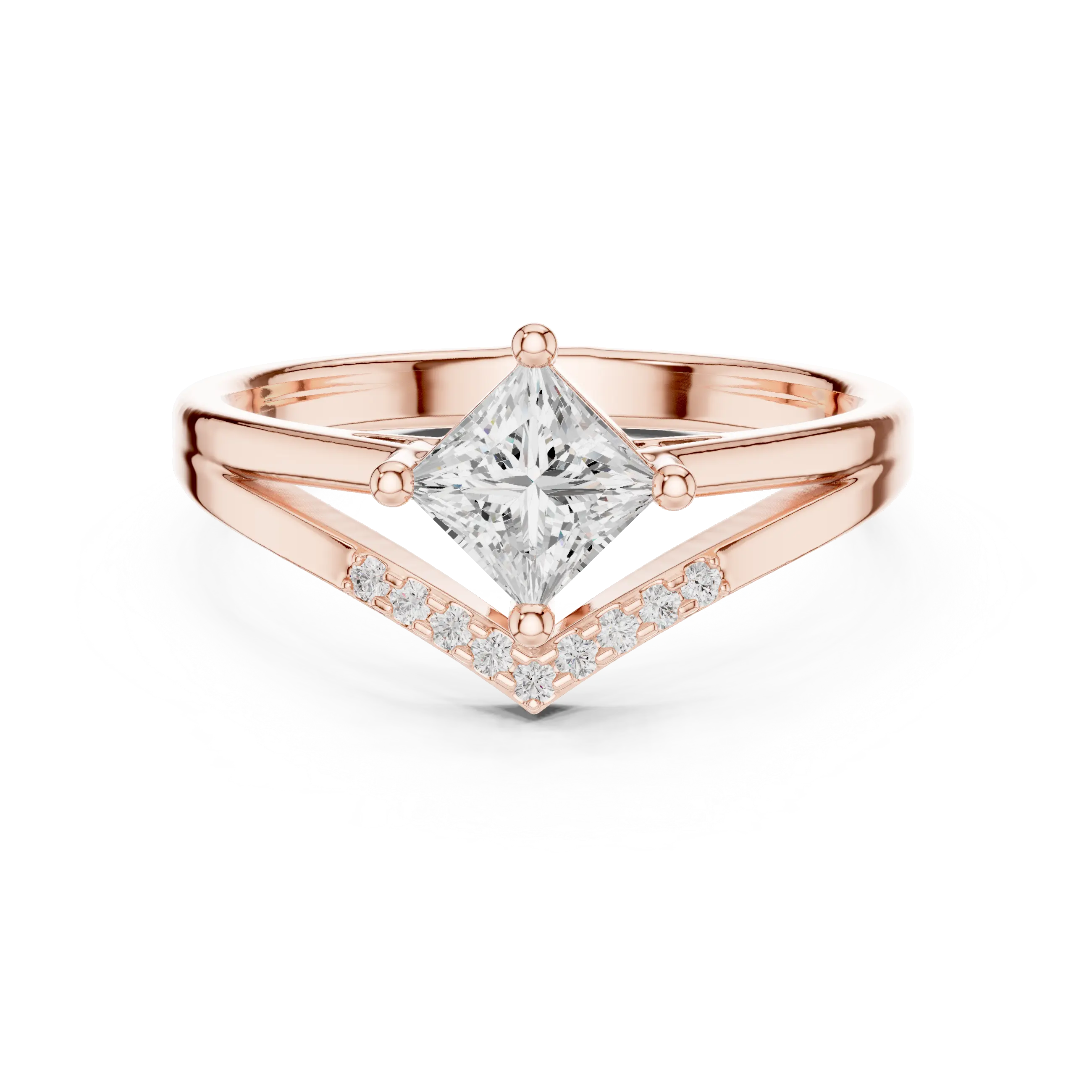 14K Rose Gold Princess-Cut Diamond Chevron Bypass Ring
