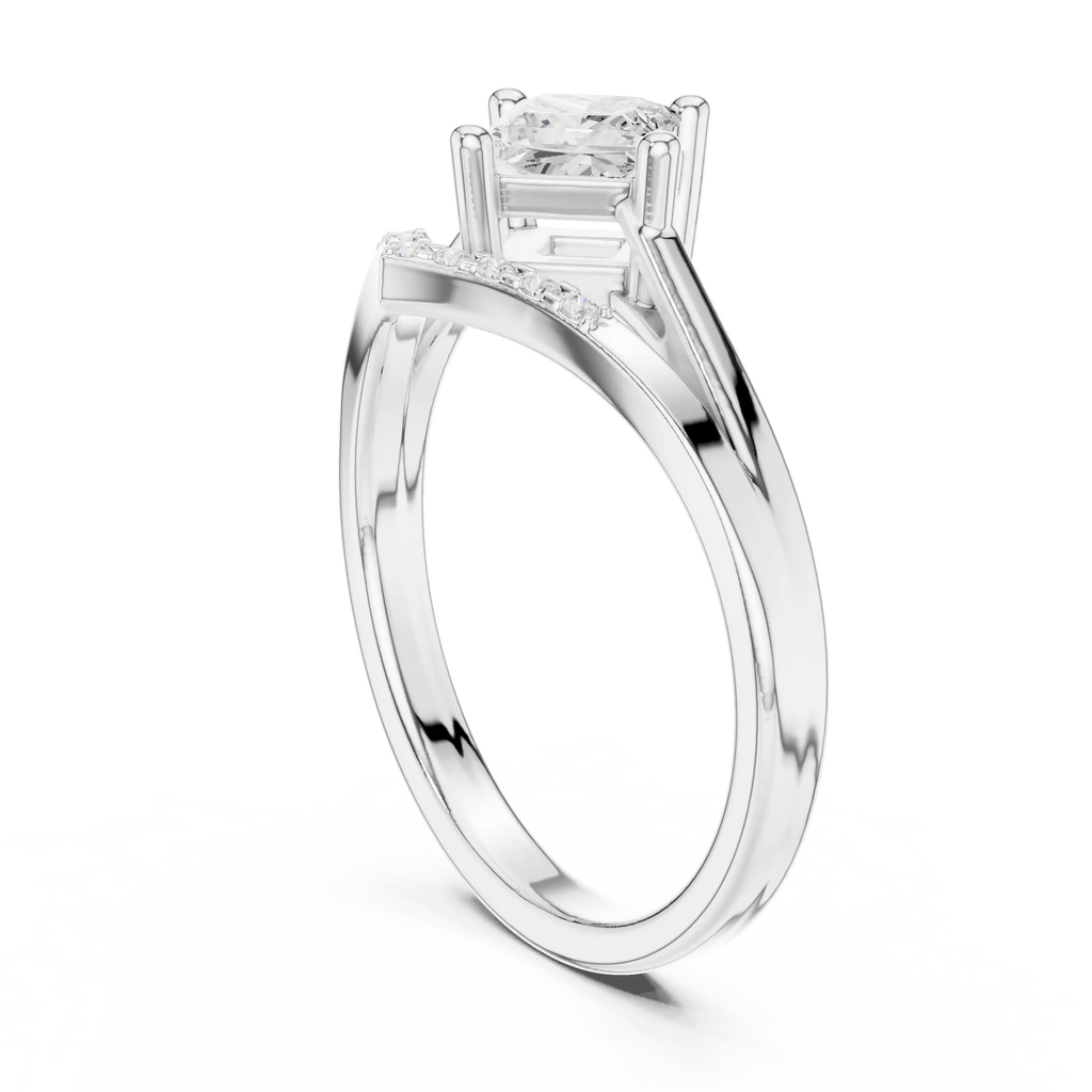 14K Rose Gold Princess-Cut Diamond Chevron Bypass Ring