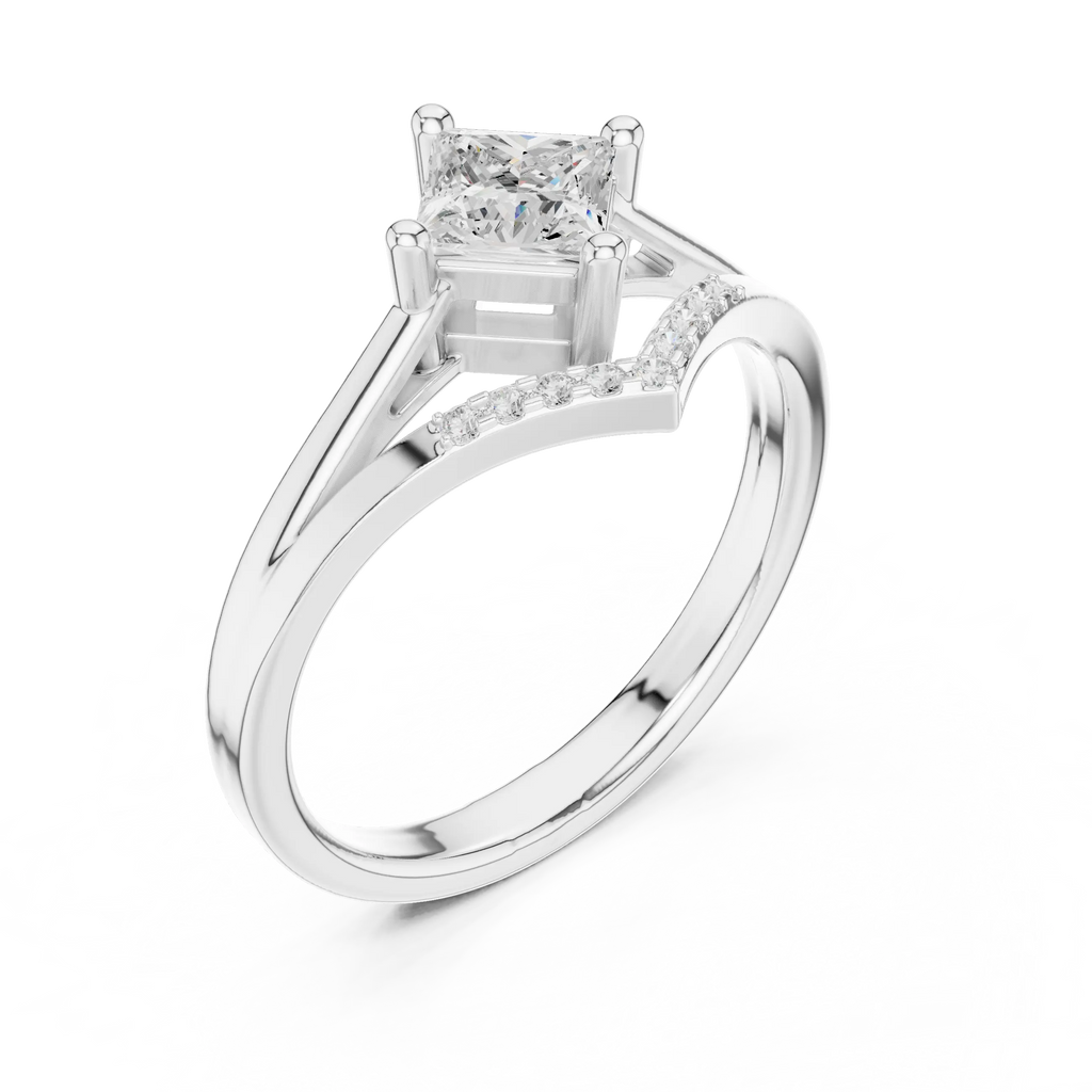 14K Rose Gold Princess-Cut Diamond Chevron Bypass Ring