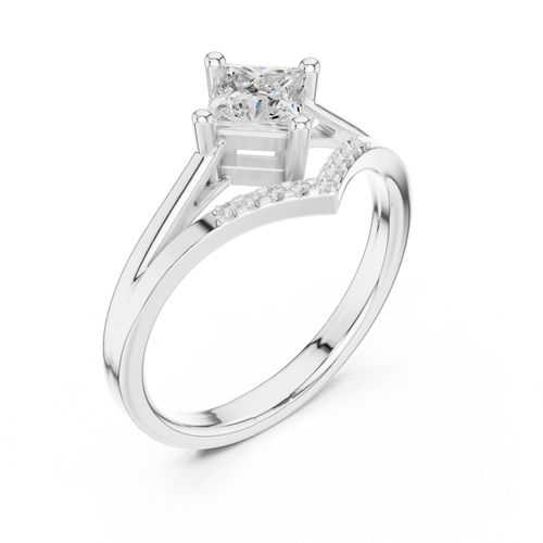 14K Rose Gold Princess-Cut Diamond Chevron Bypass Ring