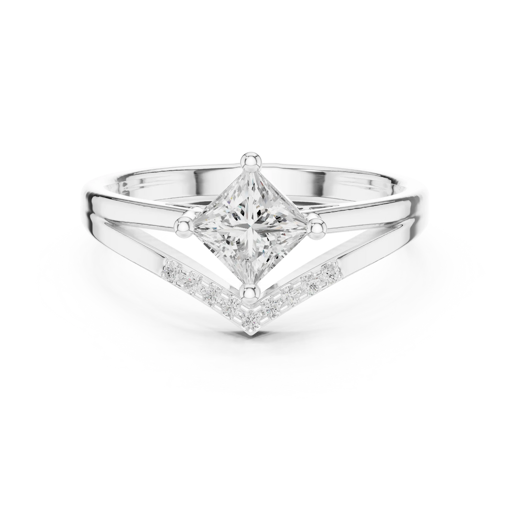 14K Rose Gold Princess-Cut Diamond Chevron Bypass Ring