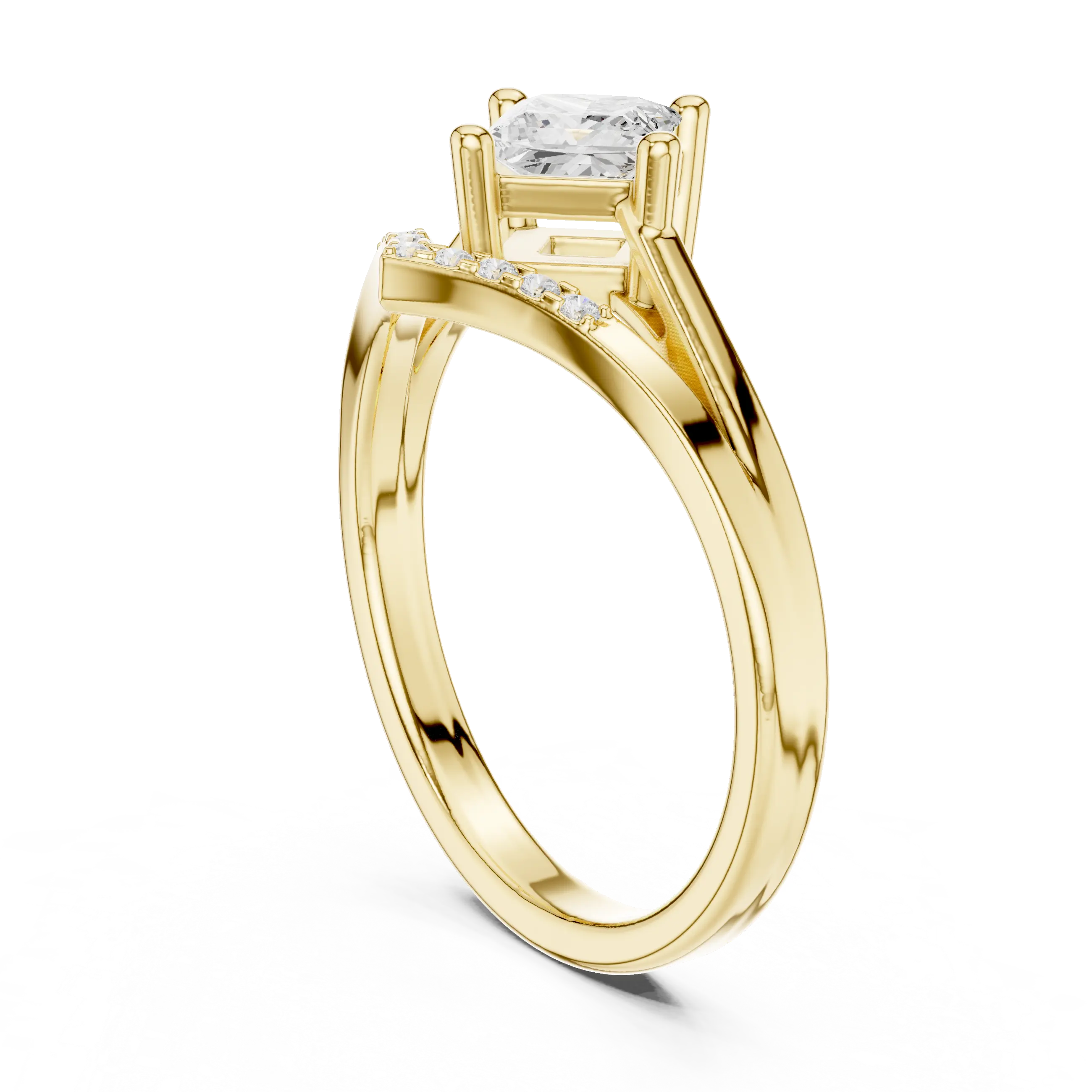 14K Rose Gold Princess-Cut Diamond Chevron Bypass Ring