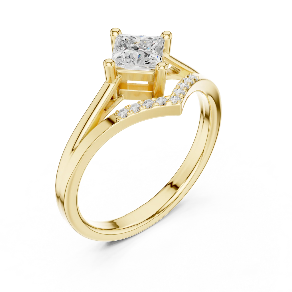 14K Rose Gold Princess-Cut Diamond Chevron Bypass Ring