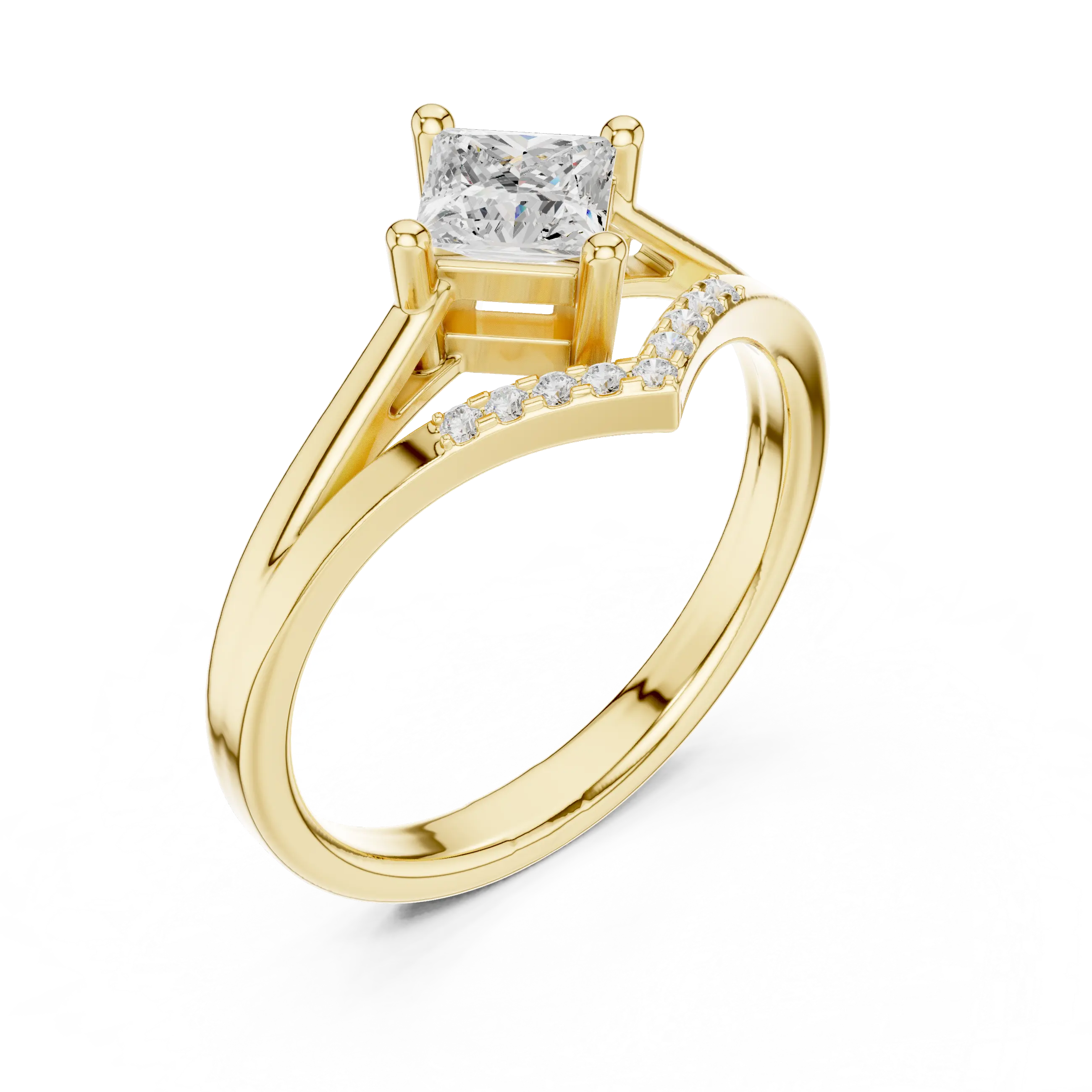 14K Rose Gold Princess-Cut Diamond Chevron Bypass Ring