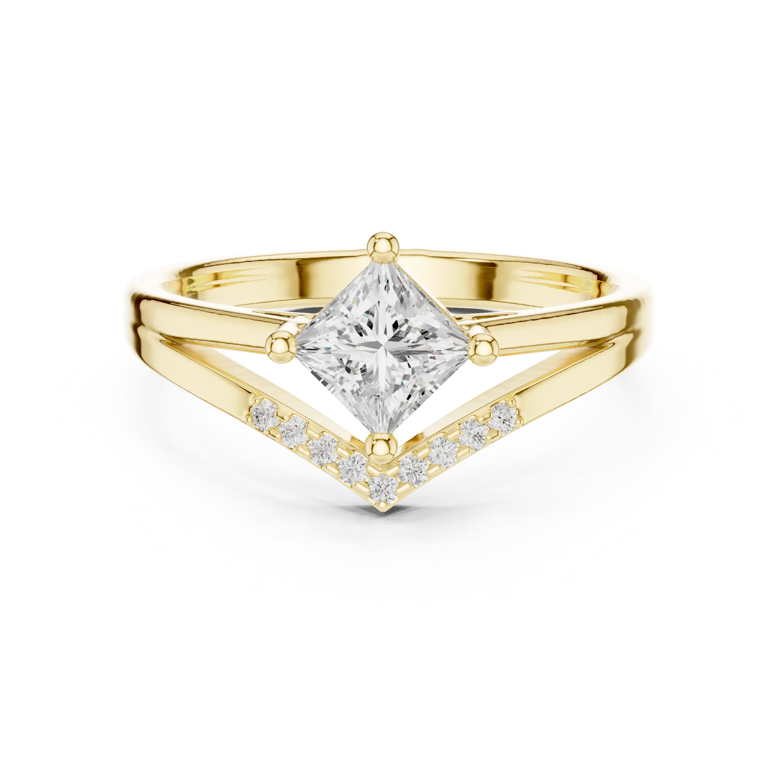 14K Rose Gold Princess-Cut Diamond Chevron Bypass Ring