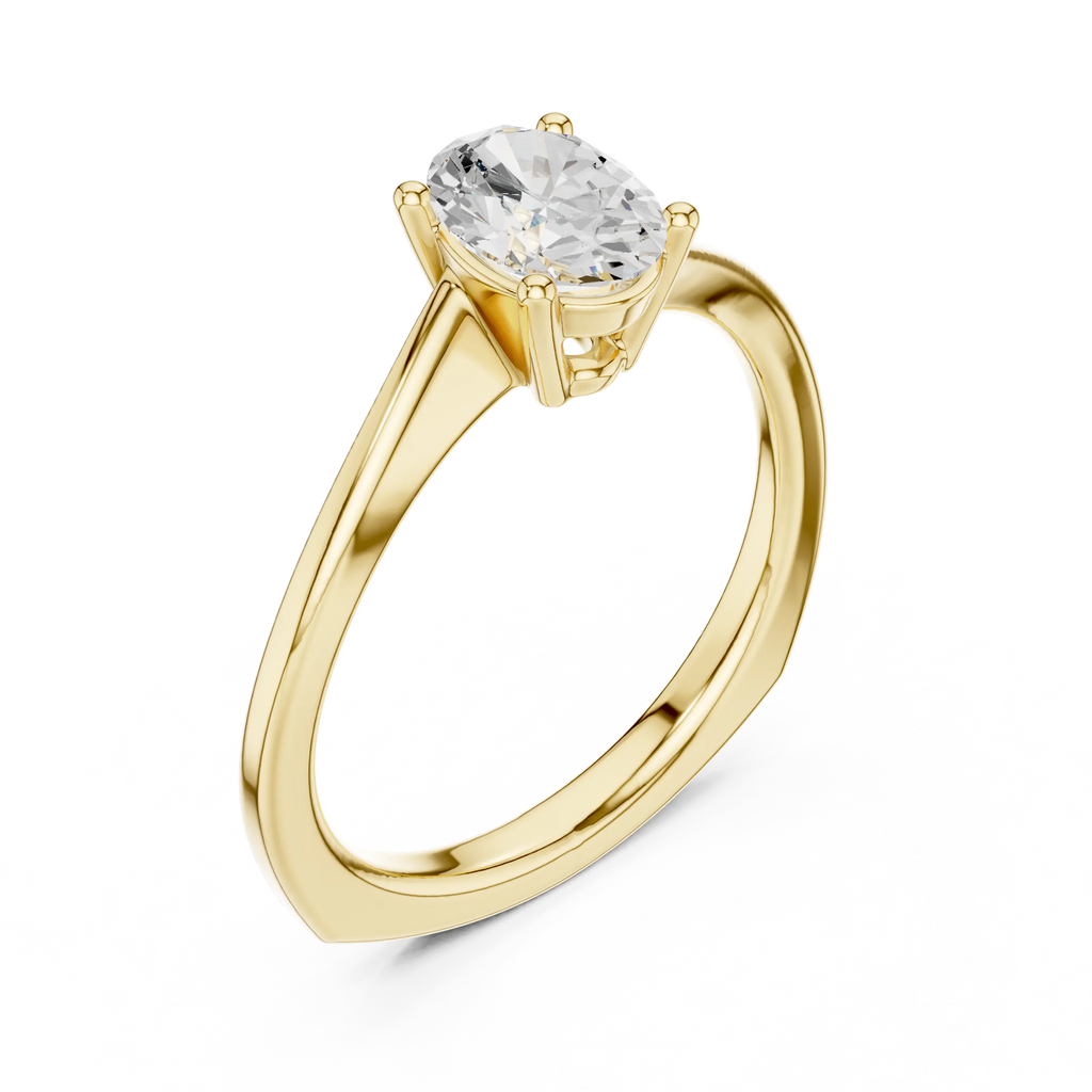 18K Yellow Gold Oval-Cut Diamond Classic High-Profile Solitaire Ring