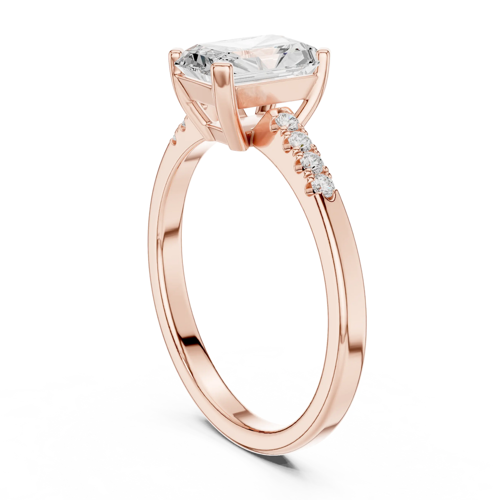 14K Rose Gold Radiant-Cut Diamond Modern  Solitaire Pavé Accent Ring