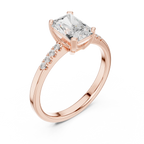 14K Rose Gold Radiant-Cut Diamond Modern  Solitaire Pavé Accent Ring
