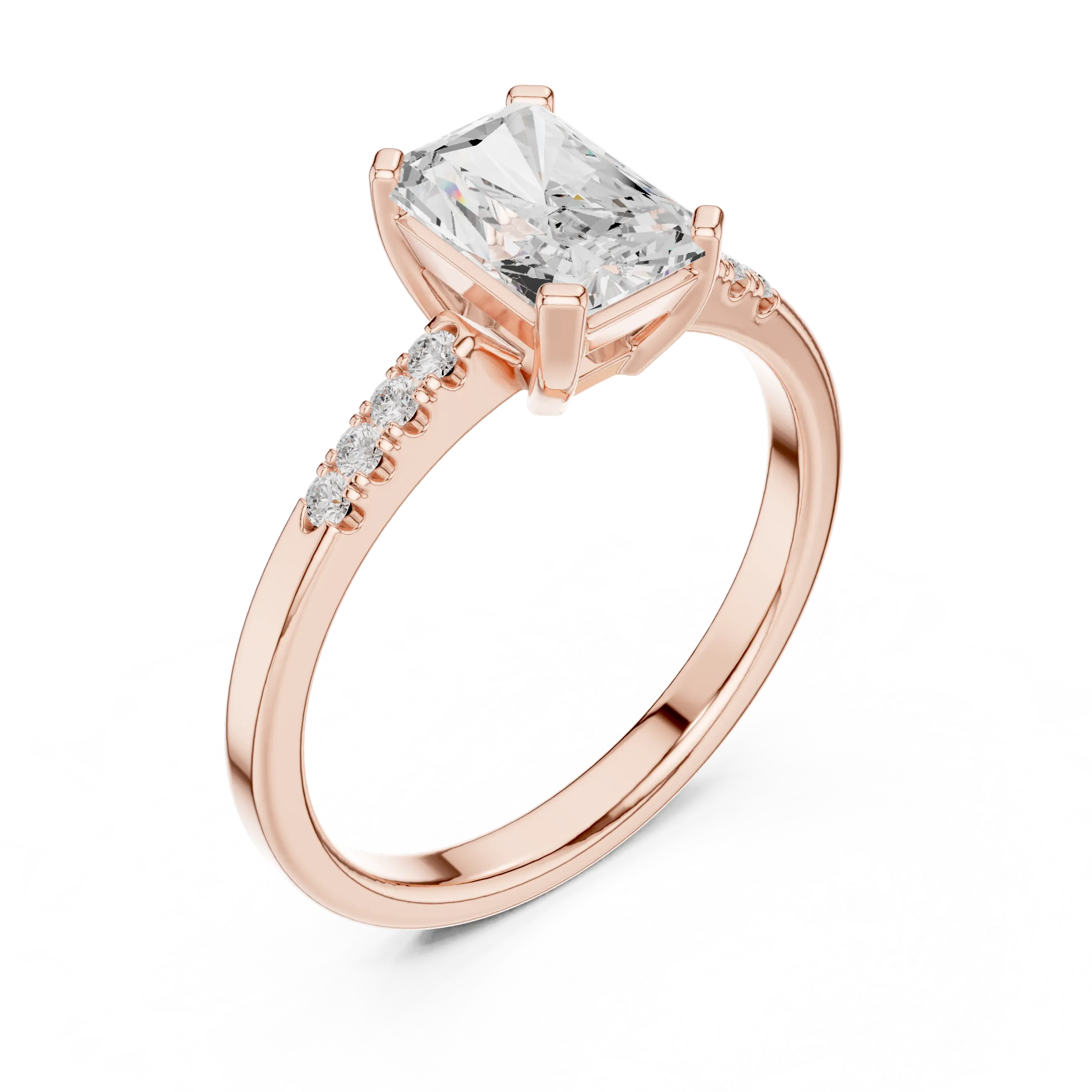 14K Rose Gold Radiant-Cut Diamond Modern  Solitaire Pavé Accent Ring