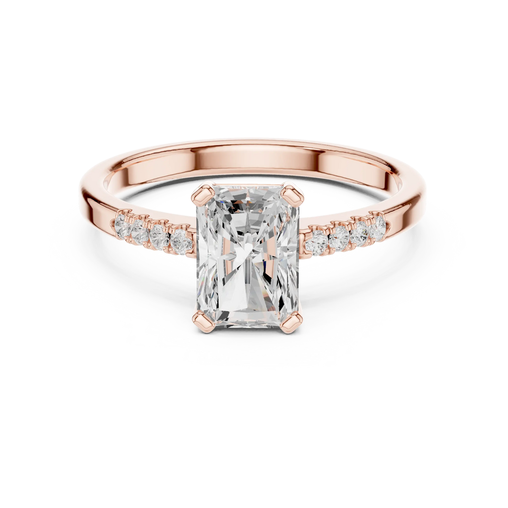 14K Rose Gold Radiant-Cut Diamond Modern  Solitaire Pavé Accent Ring