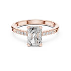 14K Rose Gold Radiant-Cut Diamond Modern  Solitaire Pavé Accent Ring