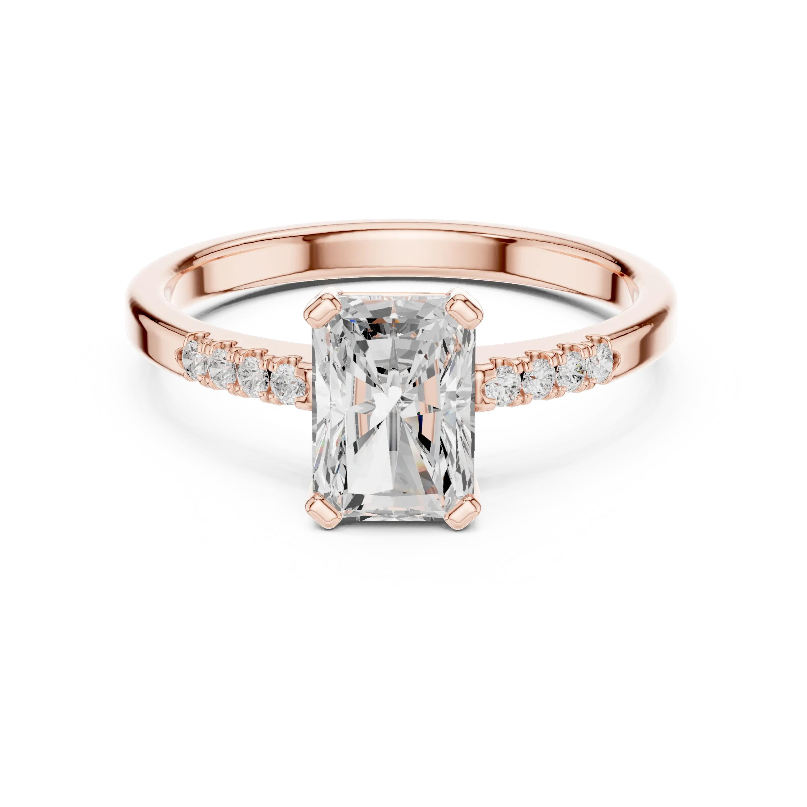 14K Rose Gold Radiant-Cut Diamond Modern  Solitaire Pavé Accent Ring