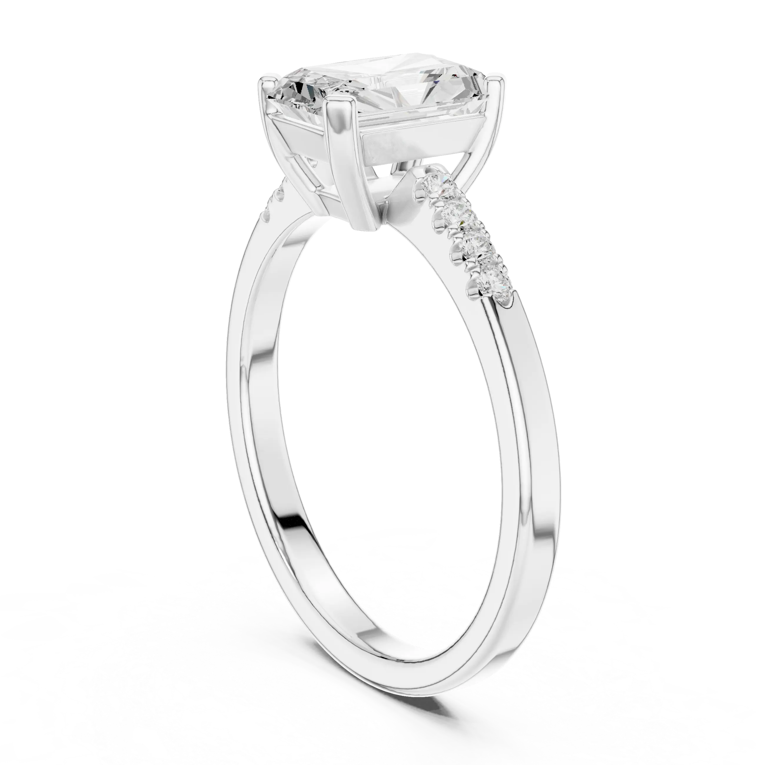 14K Rose Gold Radiant-Cut Diamond Modern  Solitaire Pavé Accent Ring