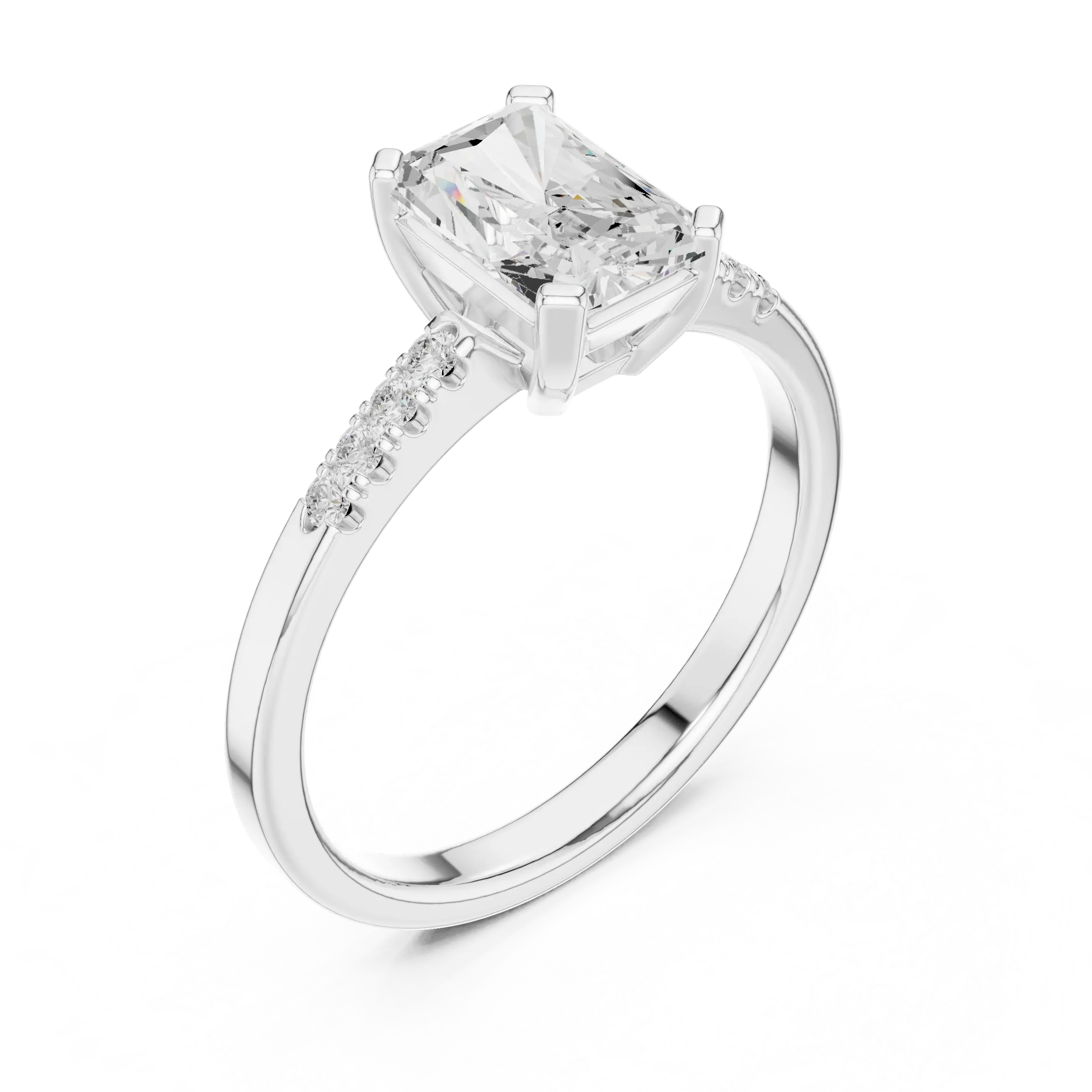 14K Rose Gold Radiant-Cut Diamond Modern  Solitaire Pavé Accent Ring