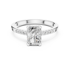 14K Rose Gold Radiant-Cut Diamond Modern  Solitaire Pavé Accent Ring