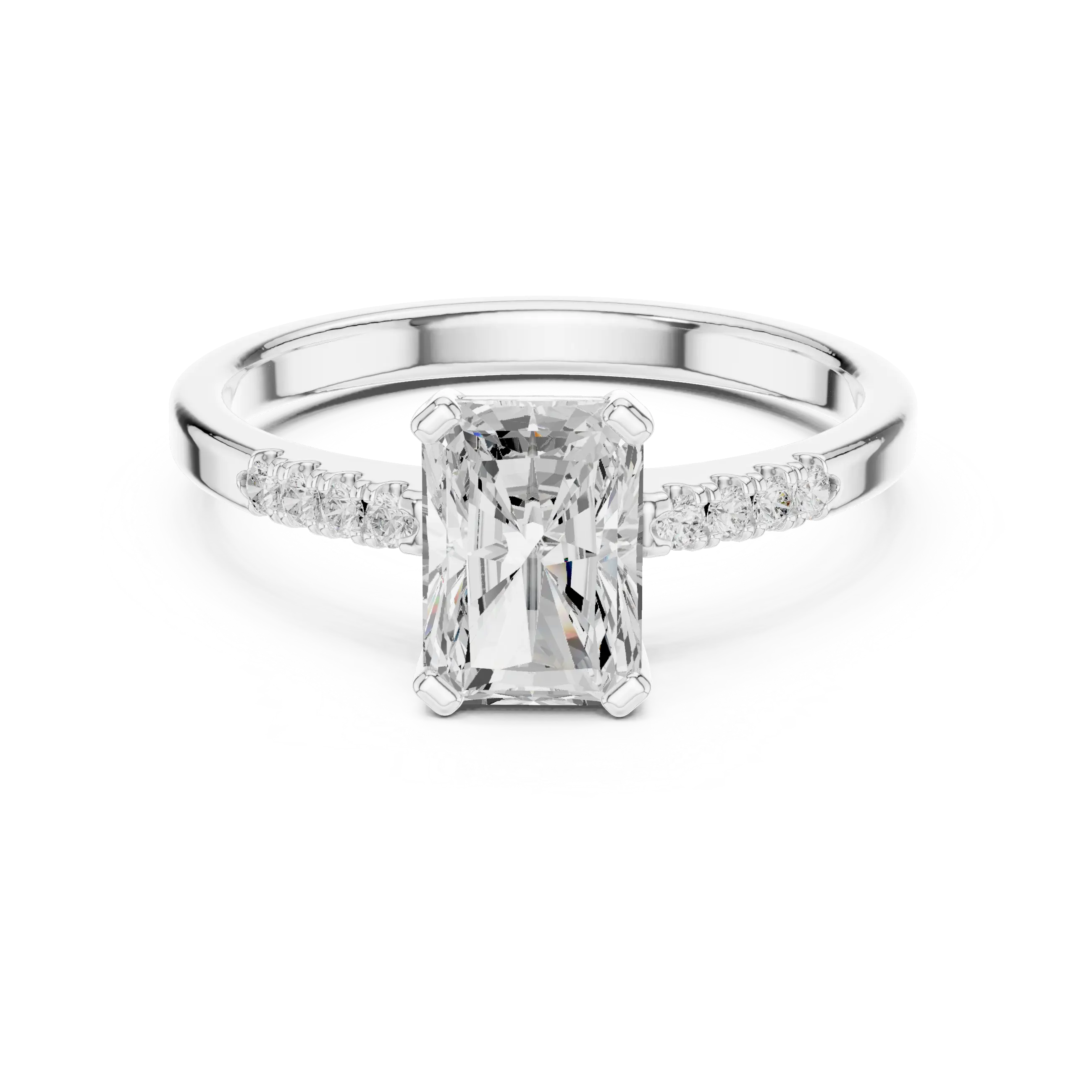 14K Rose Gold Radiant-Cut Diamond Modern  Solitaire Pavé Accent Ring