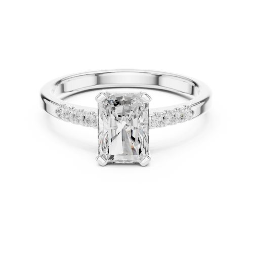 14K Rose Gold Radiant-Cut Diamond Modern  Solitaire Pavé Accent Ring
