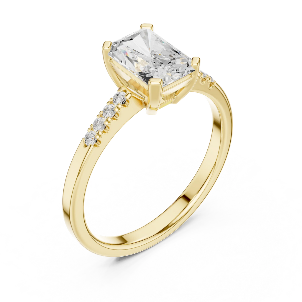 14K Rose Gold Radiant-Cut Diamond Modern  Solitaire Pavé Accent Ring