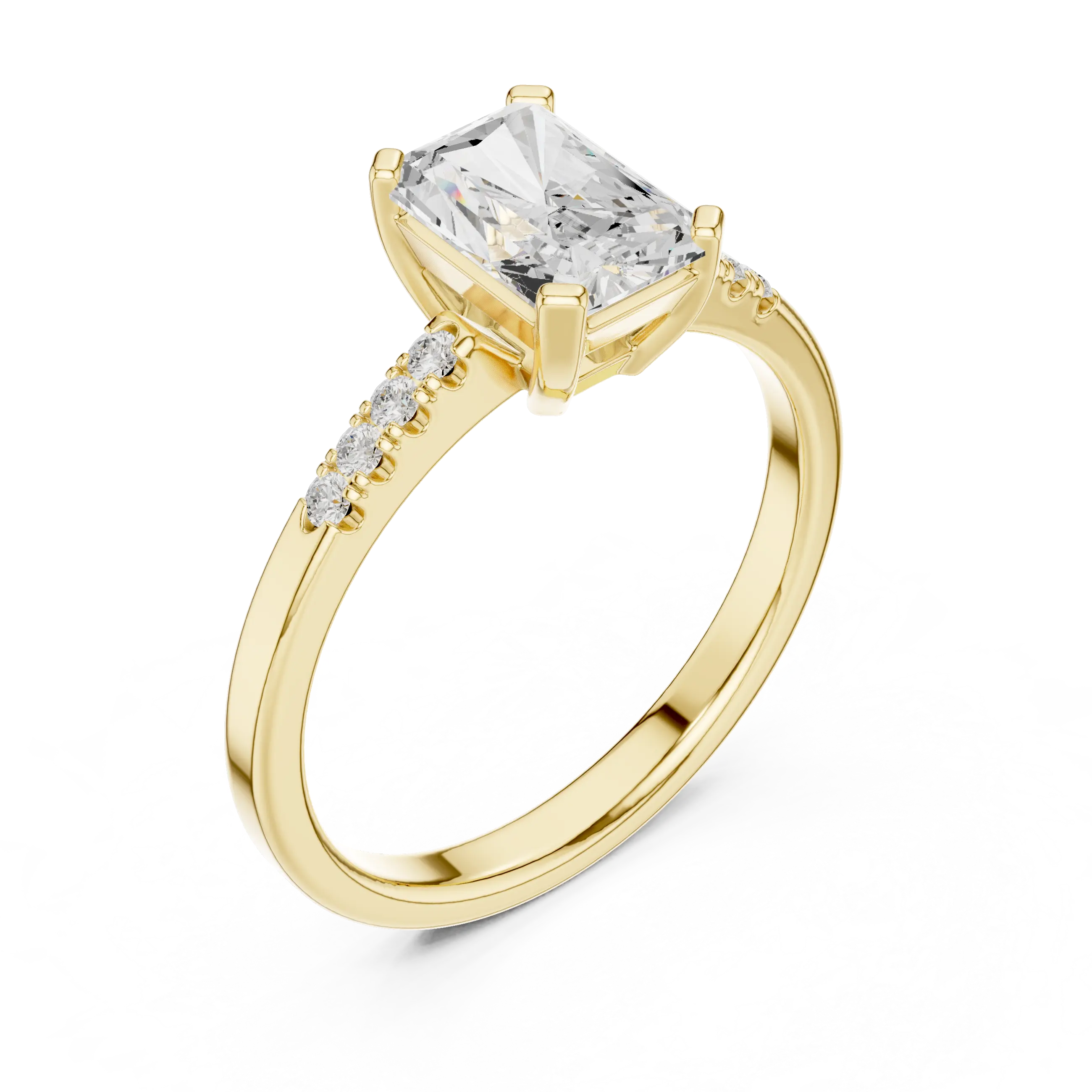 14K Rose Gold Radiant-Cut Diamond Modern  Solitaire Pavé Accent Ring
