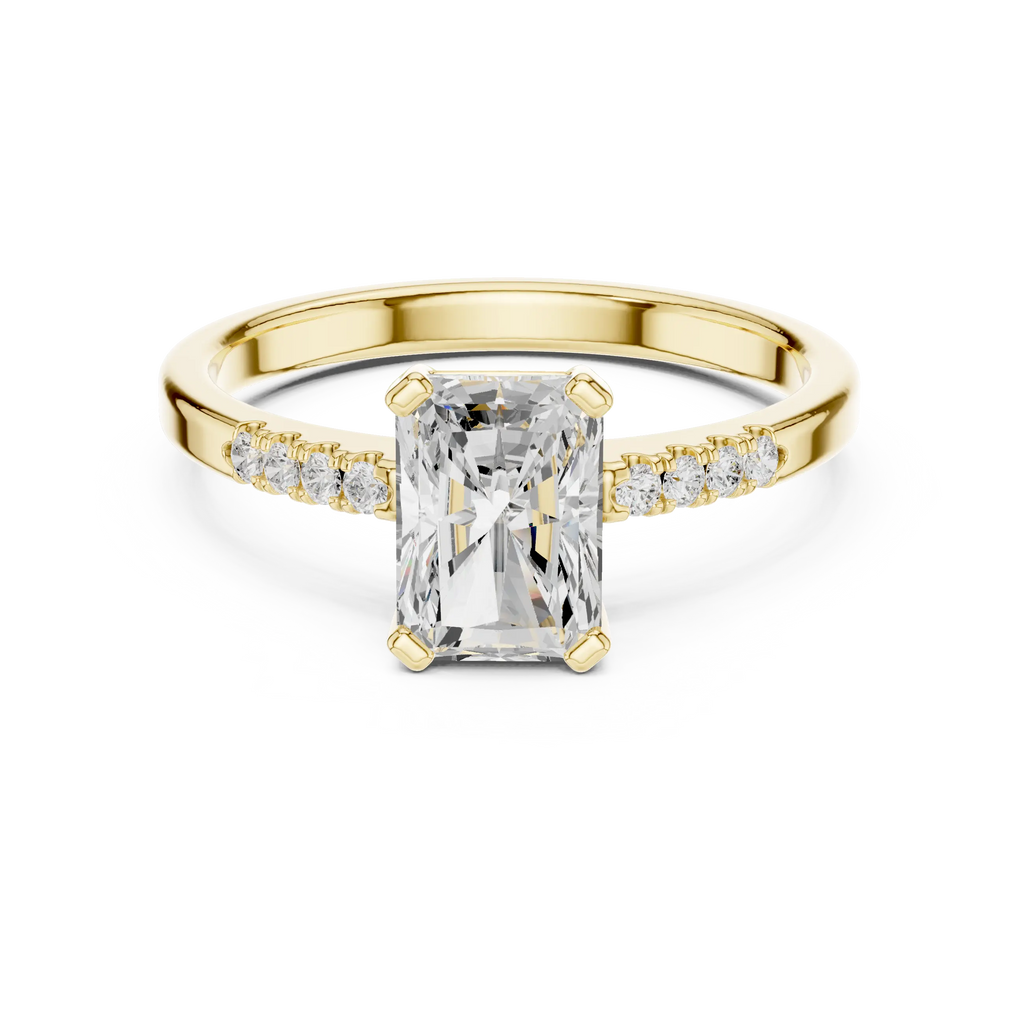 14K Rose Gold Radiant-Cut Diamond Modern  Solitaire Pavé Accent Ring