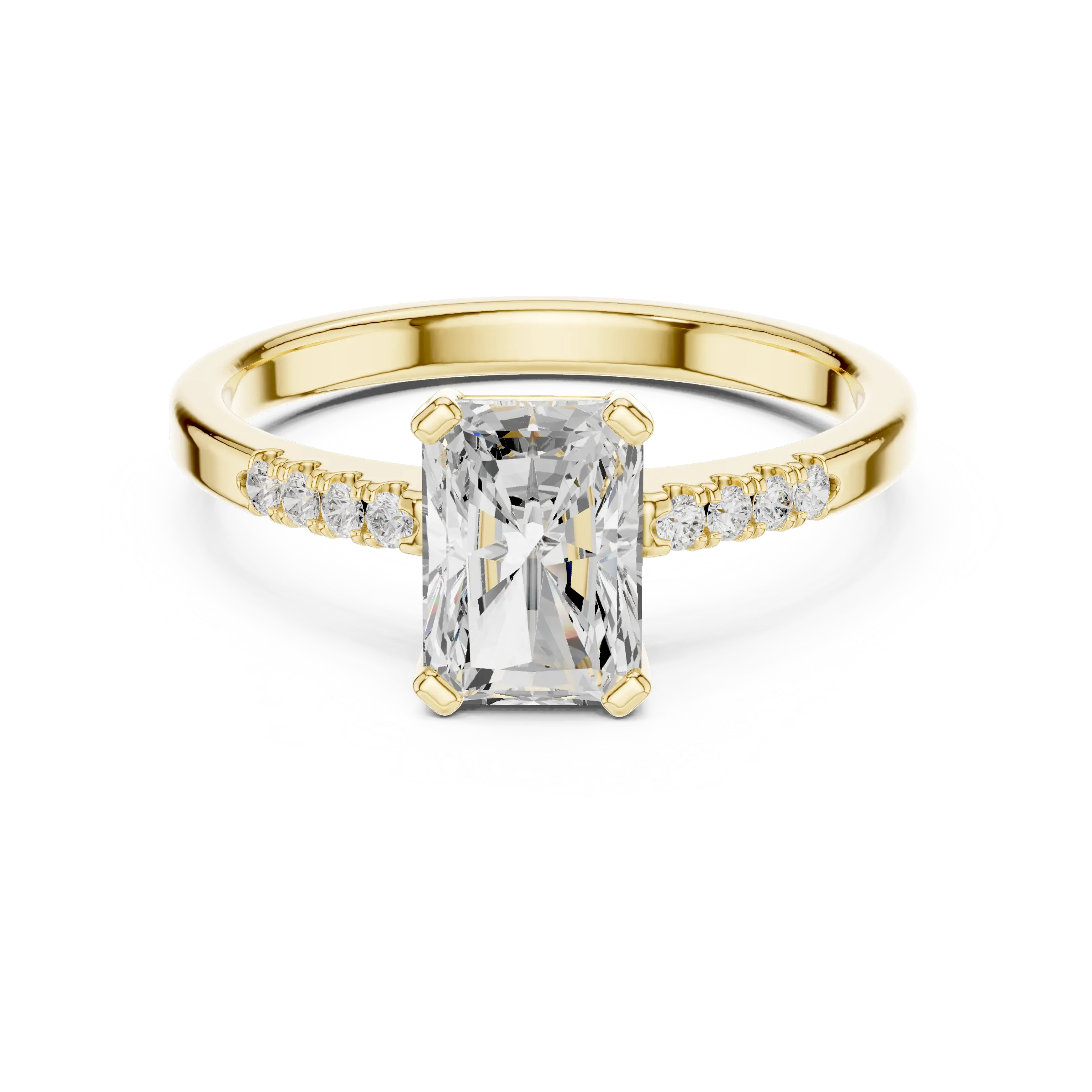 14K Rose Gold Radiant-Cut Diamond Modern  Solitaire Pavé Accent Ring