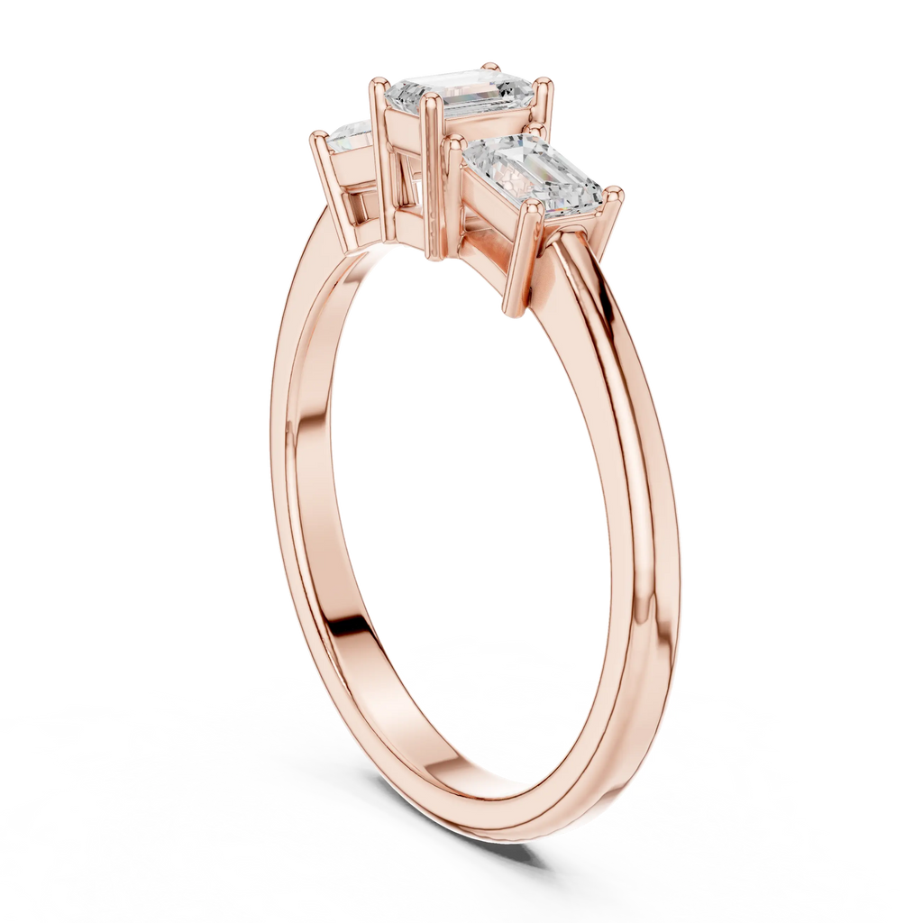 18K Yellow Gold Three-Stone Emerald-Cut Diamond Trinity Ring