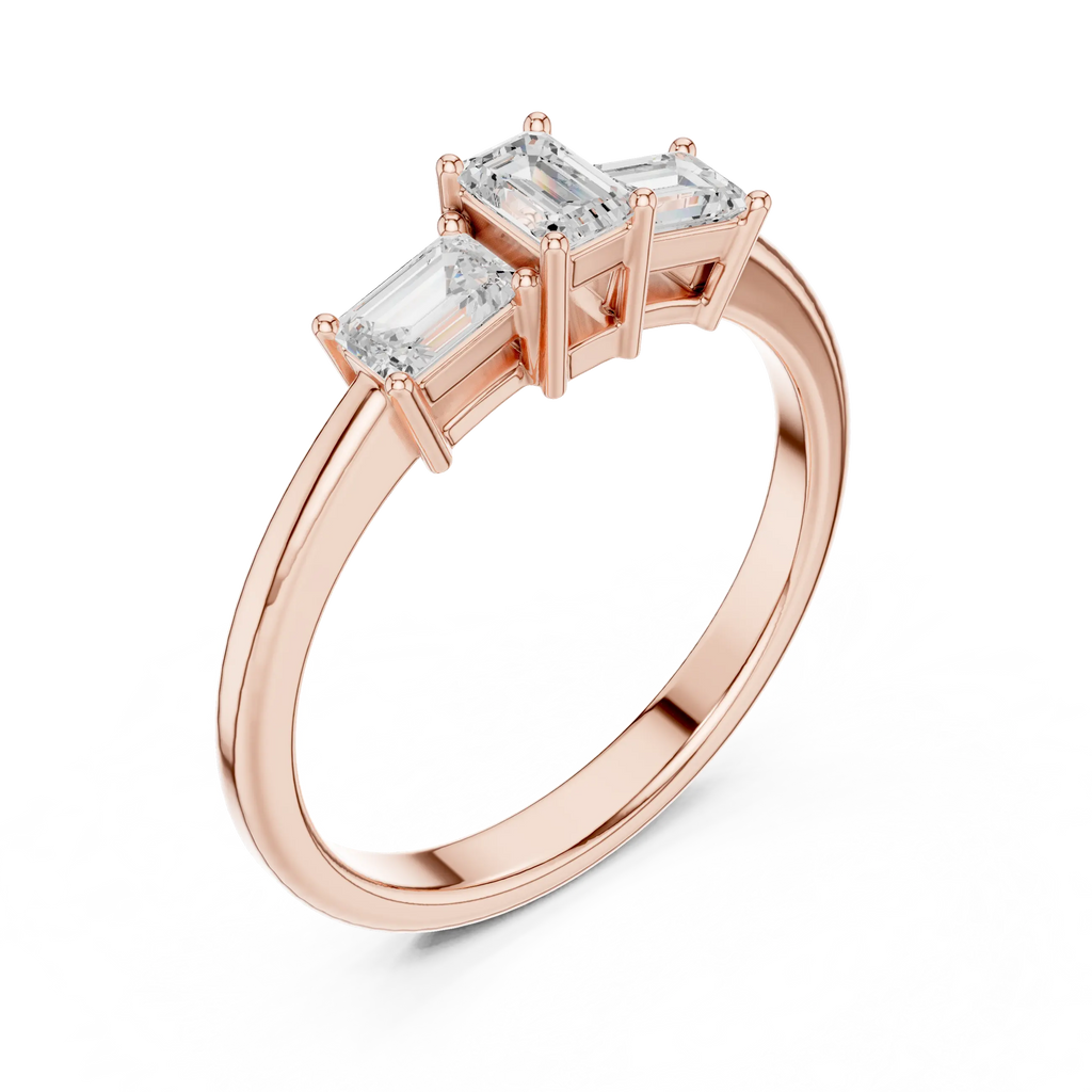 18K Yellow Gold Three-Stone Emerald-Cut Diamond Trinity Ring