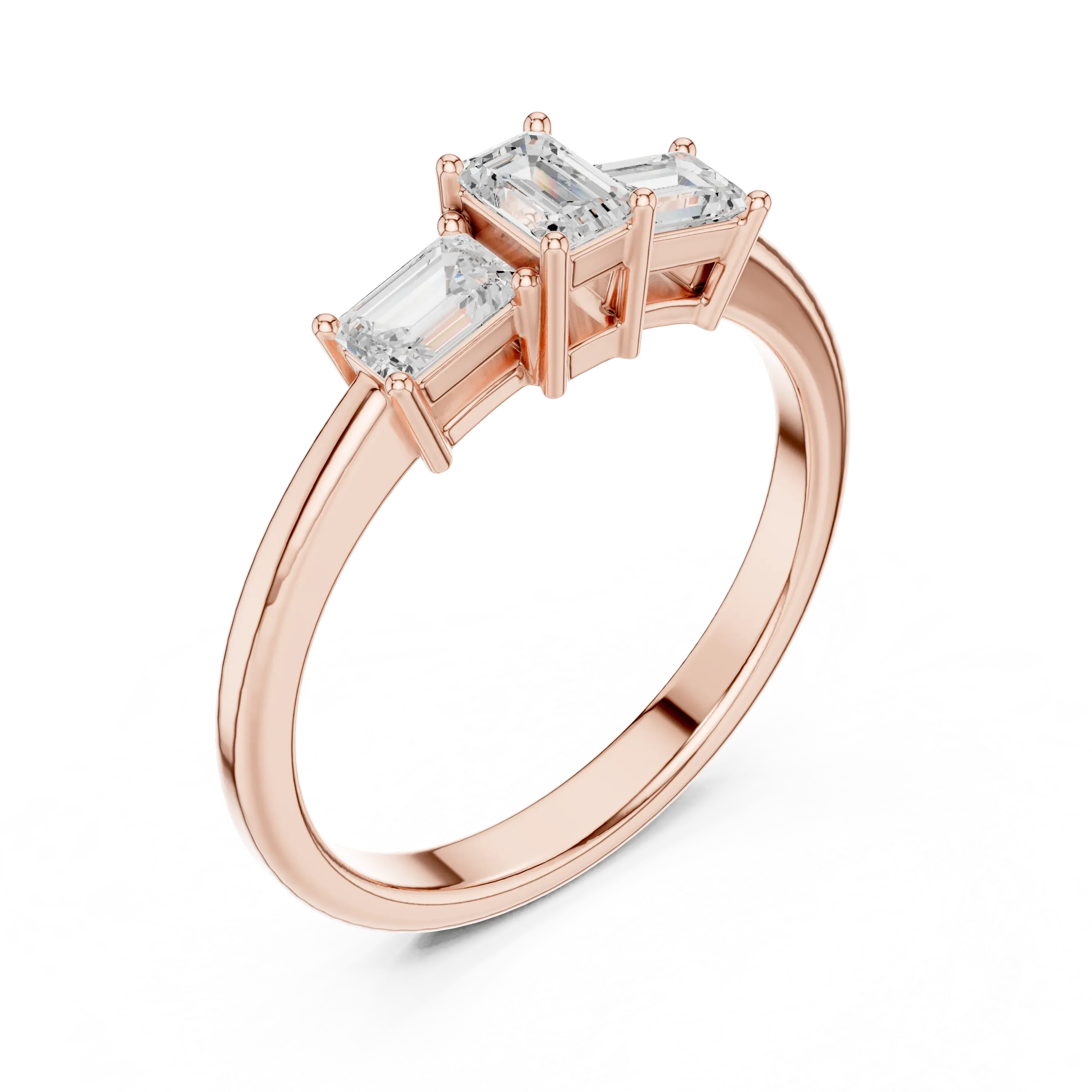 18K Yellow Gold Three-Stone Emerald-Cut Diamond Trinity Ring