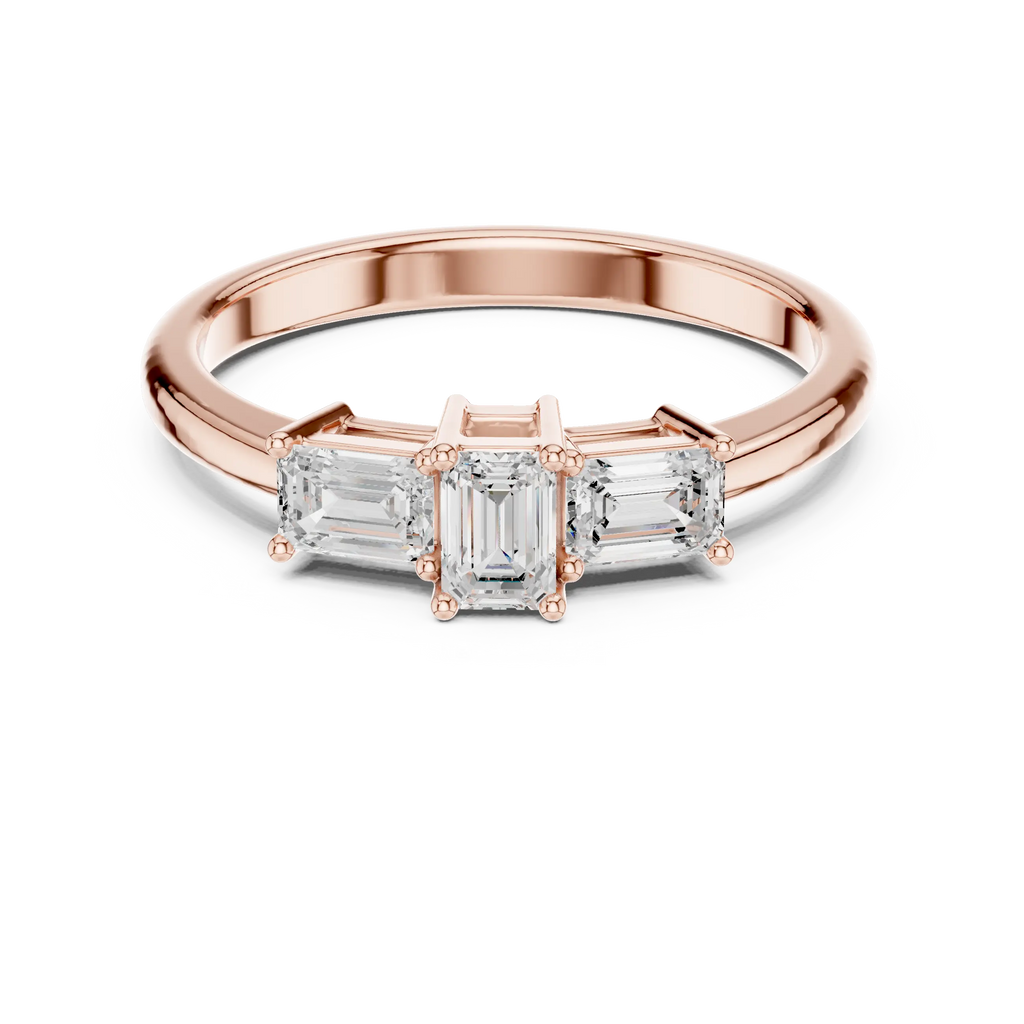 18K Yellow Gold Three-Stone Emerald-Cut Diamond Trinity Ring