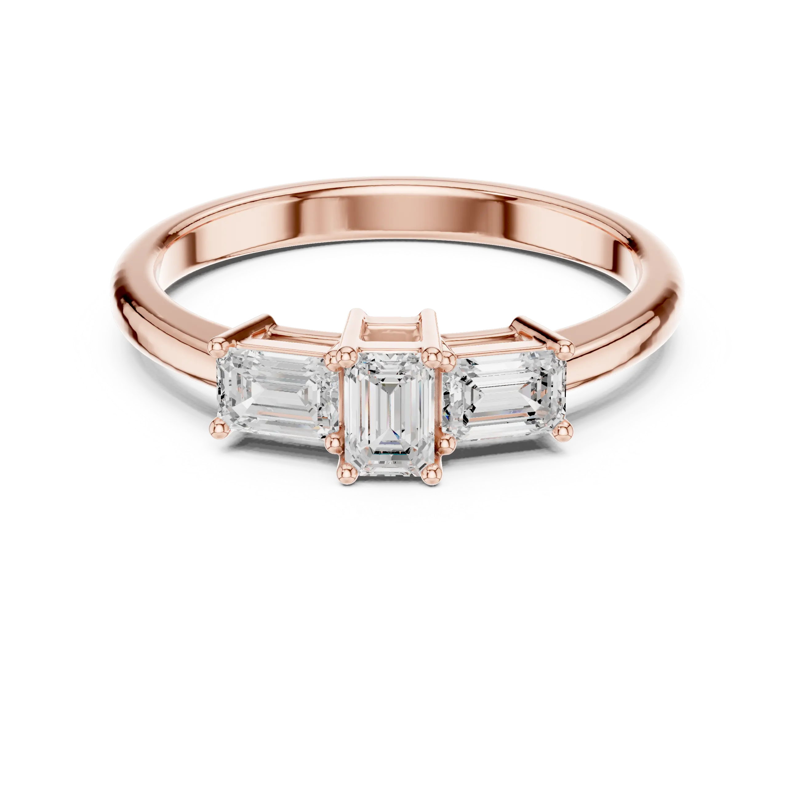 18K Yellow Gold Three-Stone Emerald-Cut Diamond Trinity Ring