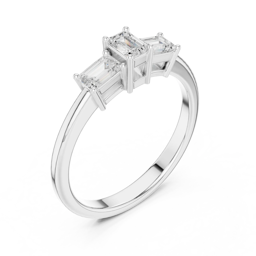 18K Yellow Gold Three-Stone Emerald-Cut Diamond Trinity Ring