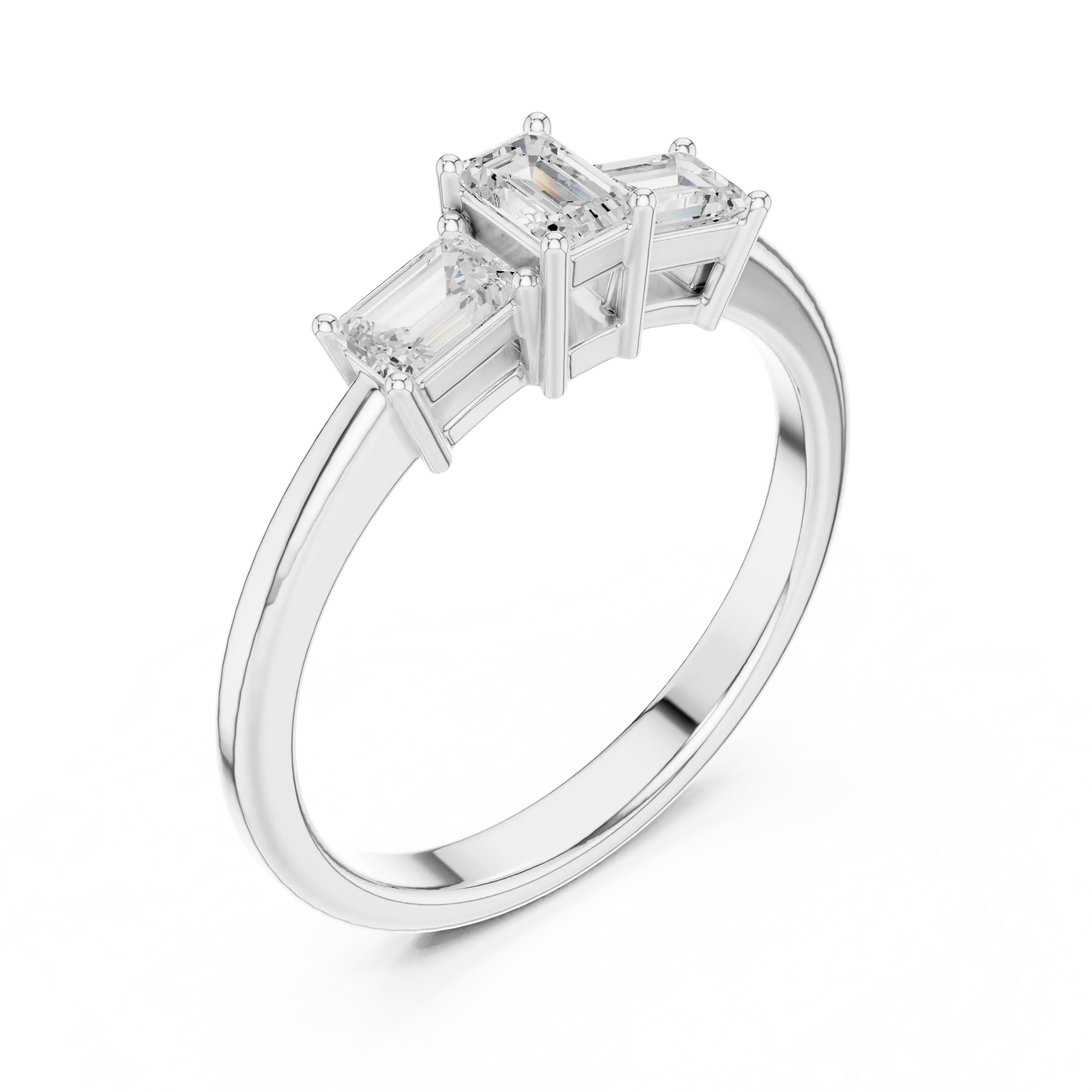 18K Yellow Gold Three-Stone Emerald-Cut Diamond Trinity Ring