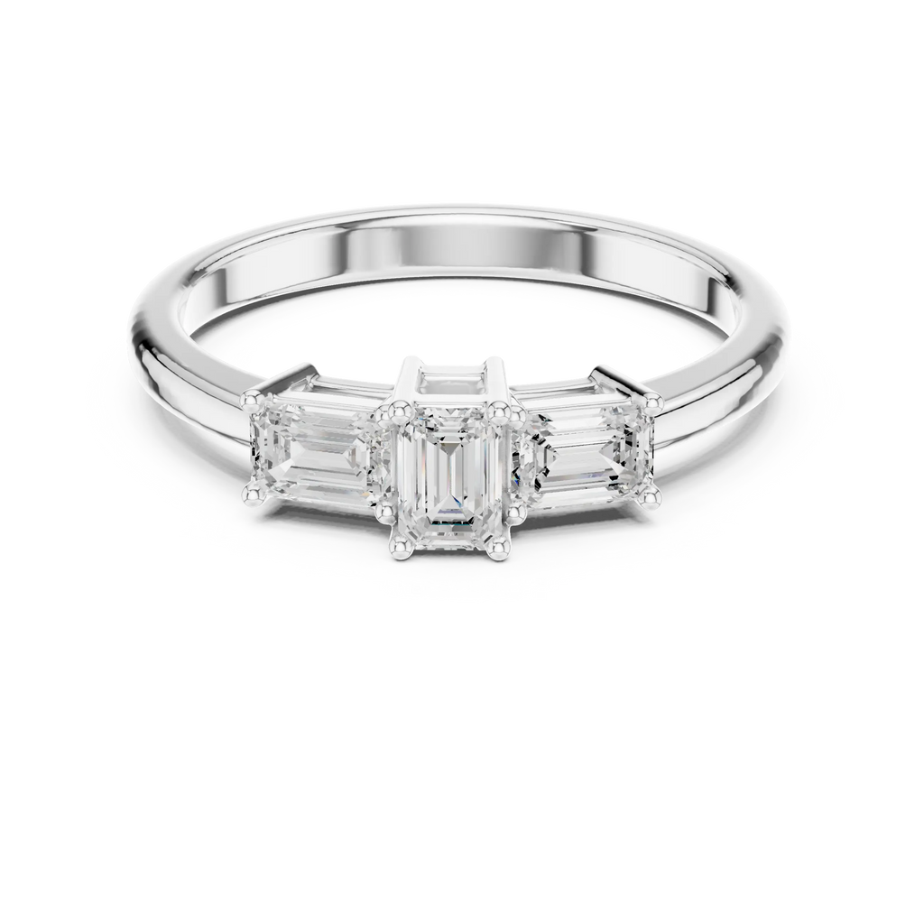 18K Yellow Gold Three-Stone Emerald-Cut Diamond Trinity Ring
