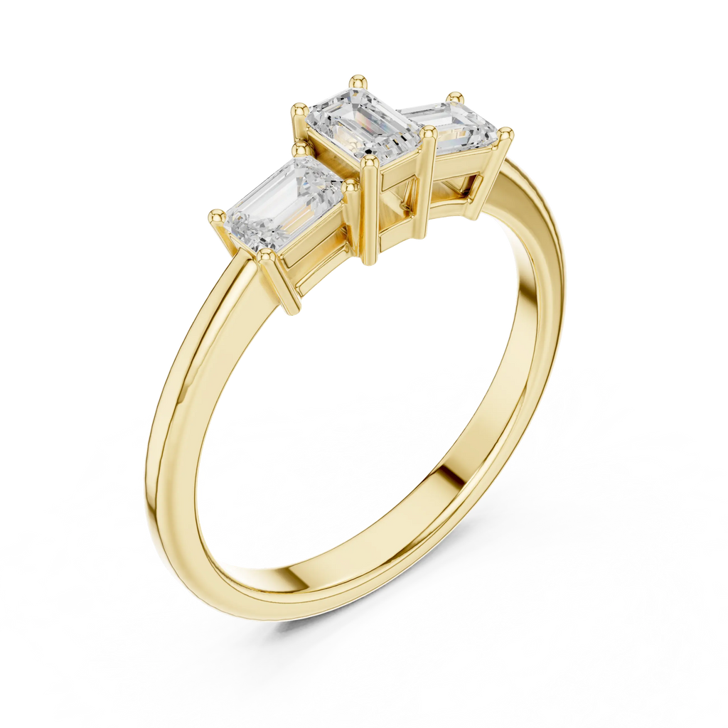 18K Yellow Gold Three-Stone Emerald-Cut Diamond Trinity Ring