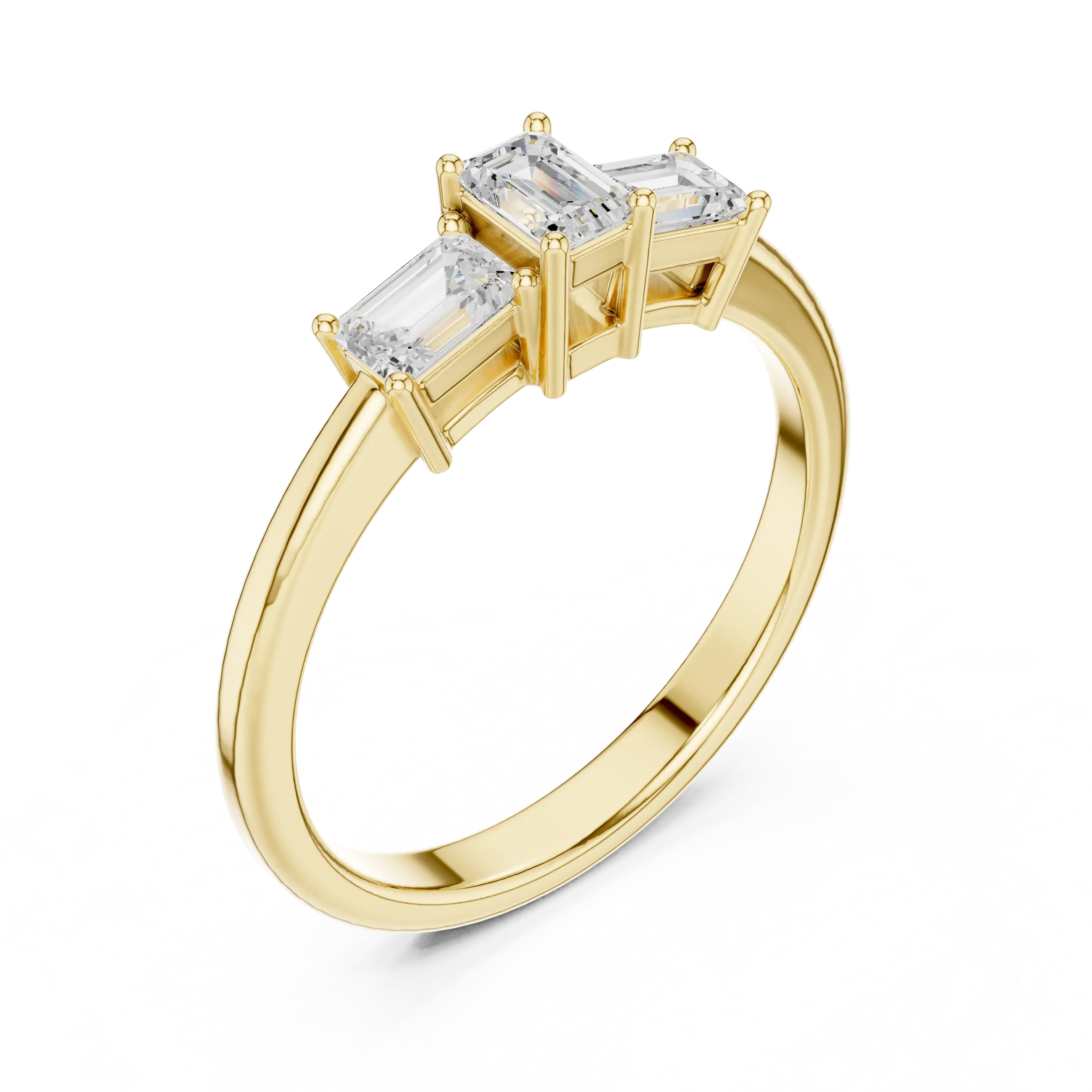 18K Yellow Gold Three-Stone Emerald-Cut Diamond Trinity Ring