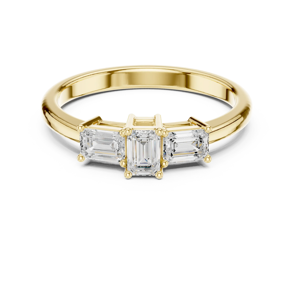18K Yellow Gold Three-Stone Emerald-Cut Diamond Trinity Ring